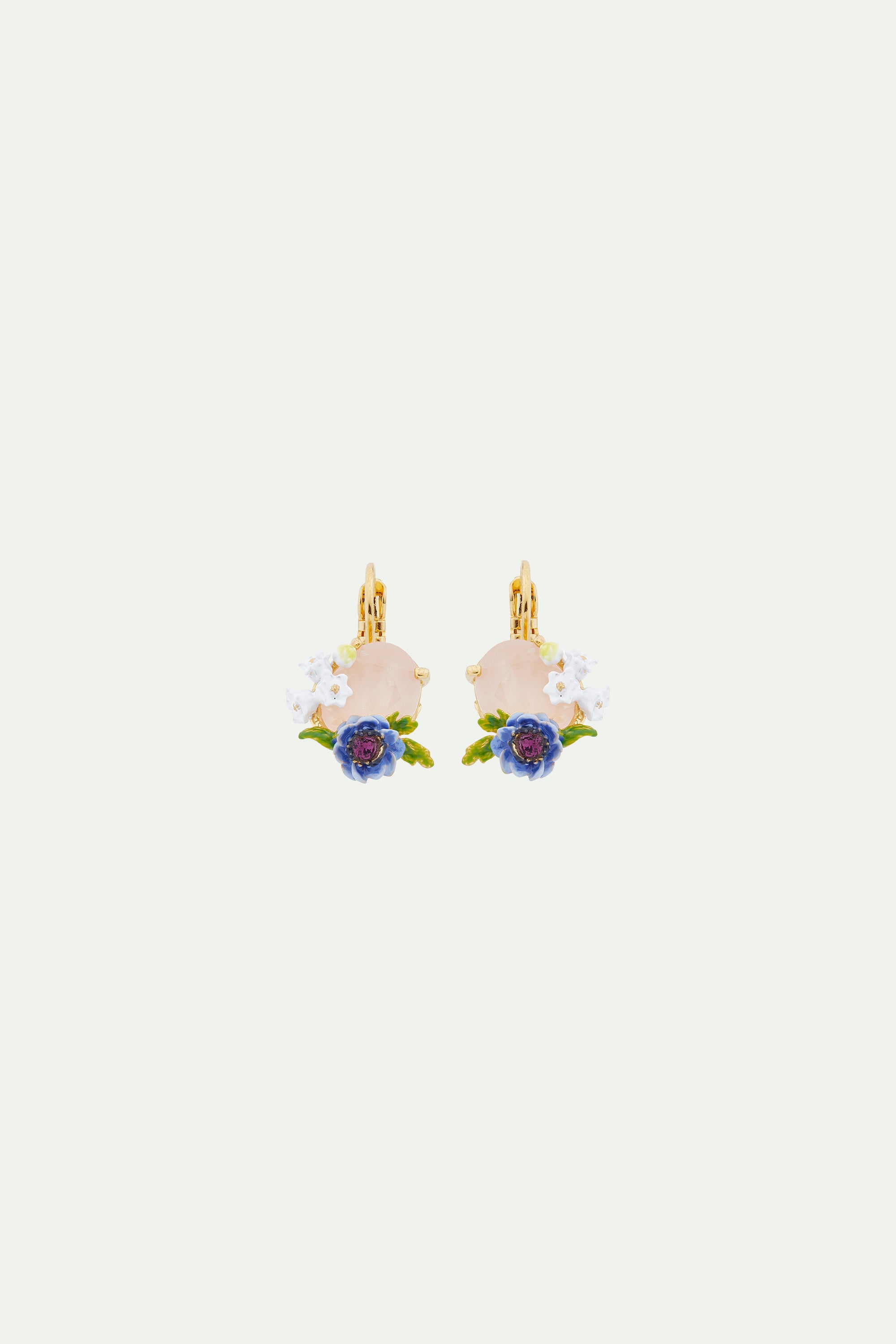 Boucles d'oreilles dormeuses quartz rose et composition florale