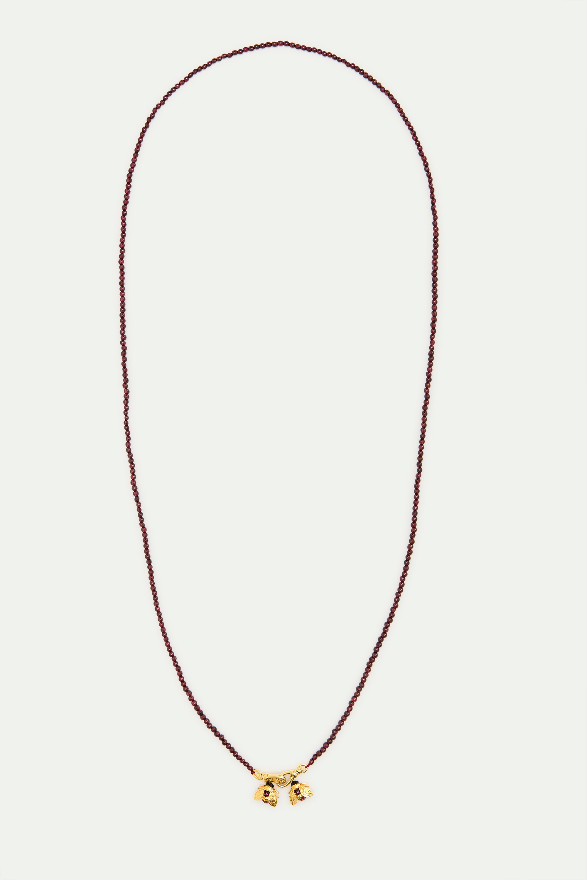 Collier perles de grenat et abeilles dorées