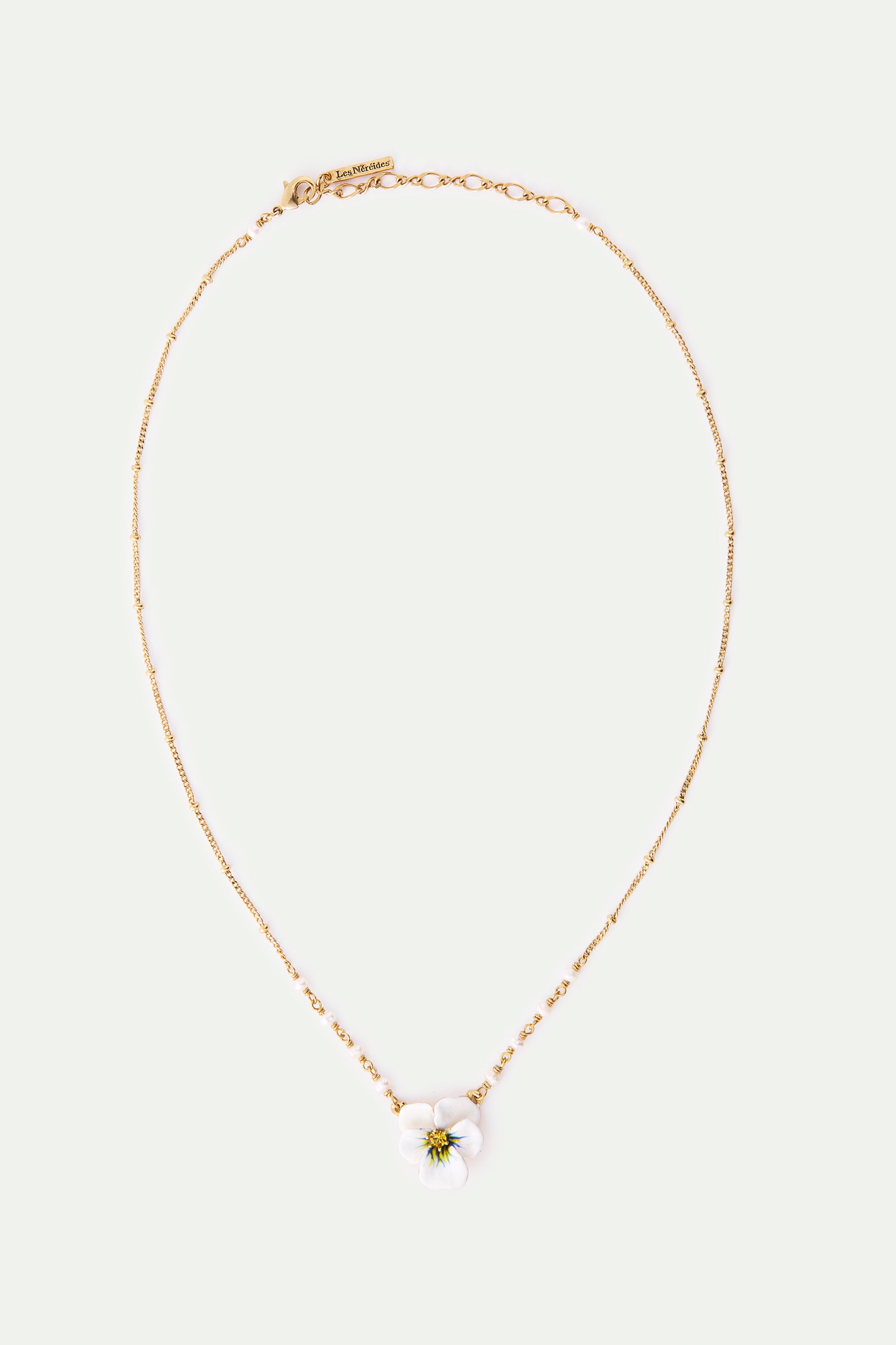 Collier pendentif pensée blanche et cristal taillé