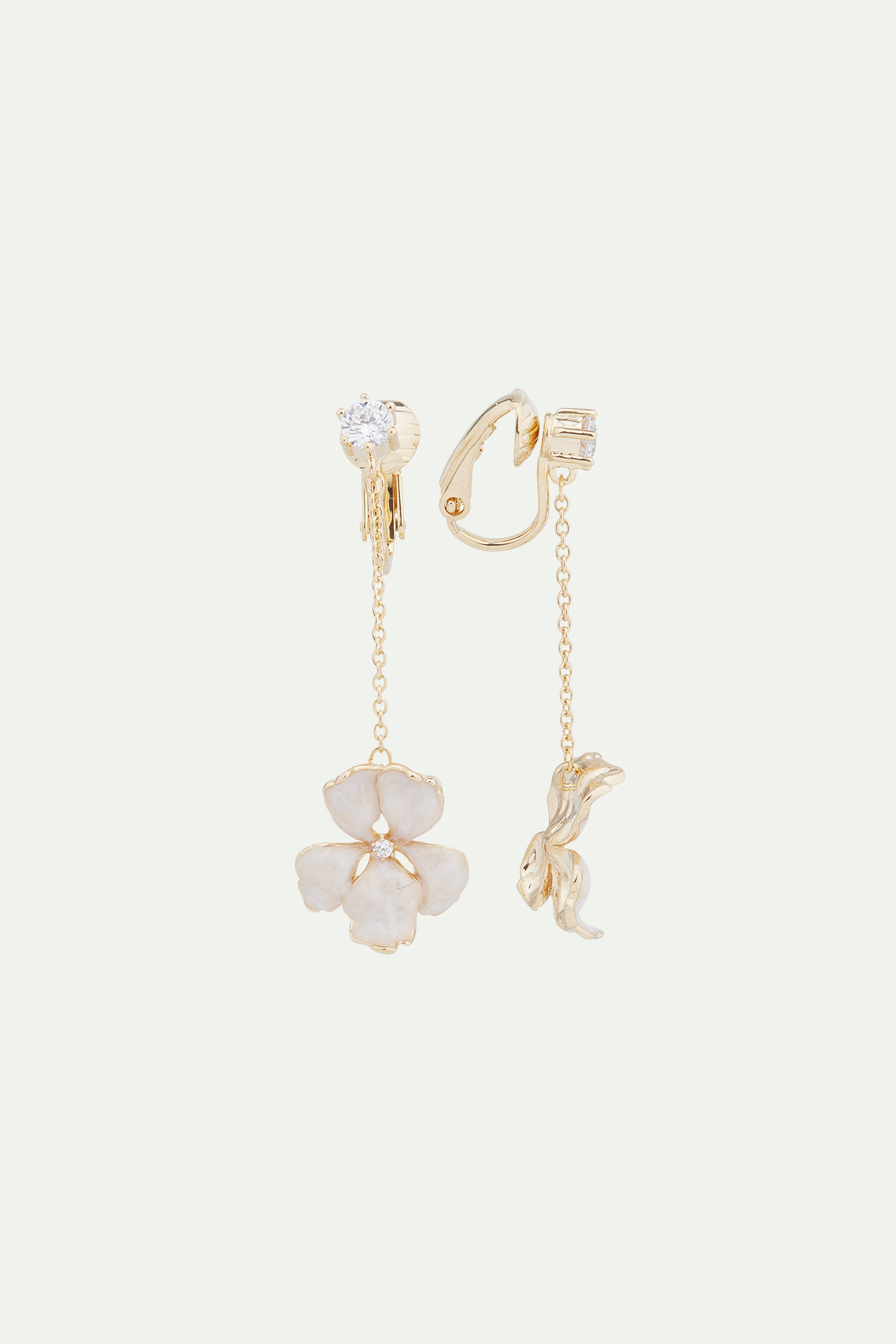 White Iris pendant clip-on earrings