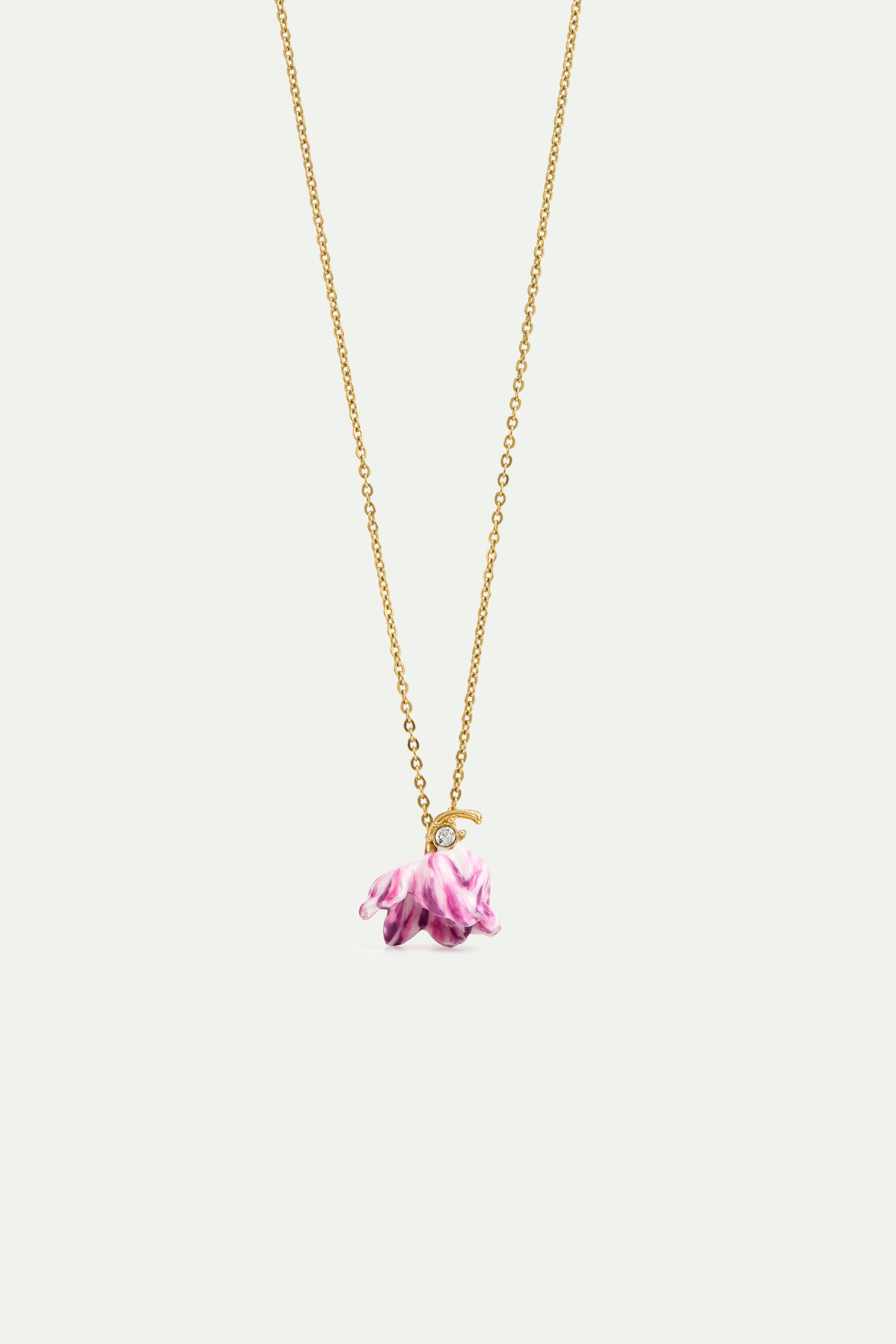 Collier pendentif tulipe violette et cristal