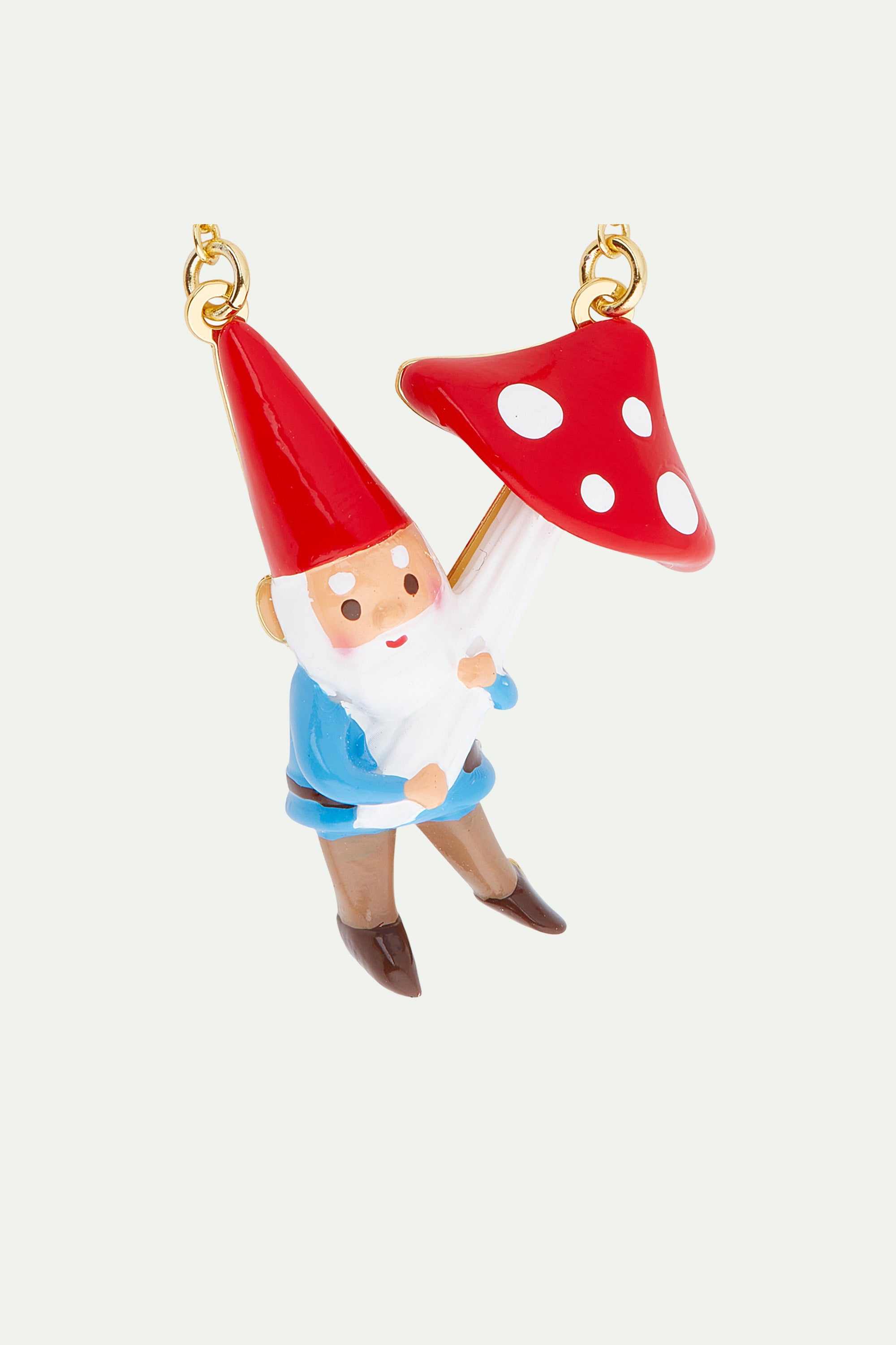 Garden gnome and mushroom pendant necklace