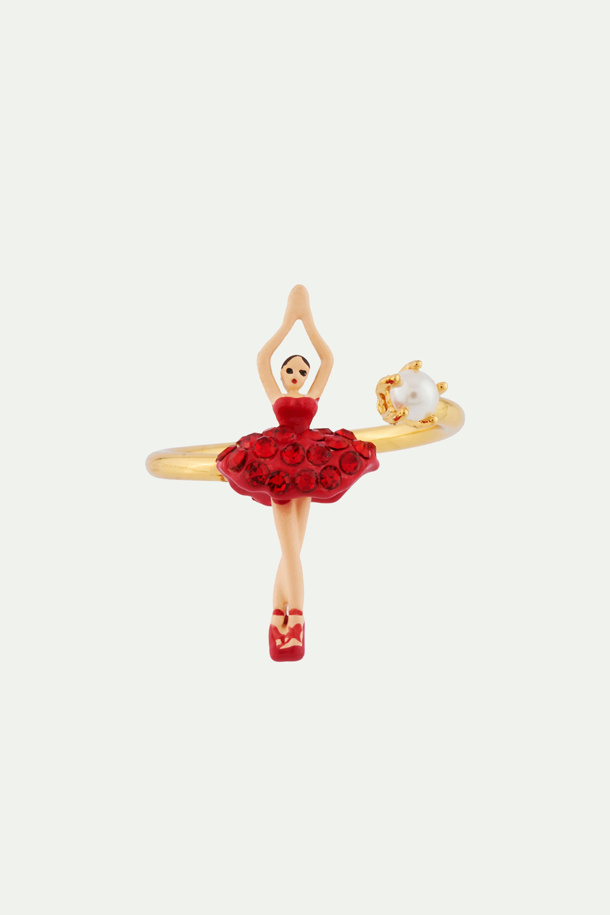Bague ajustable mini ballerine en tutu pavé de strass rouges