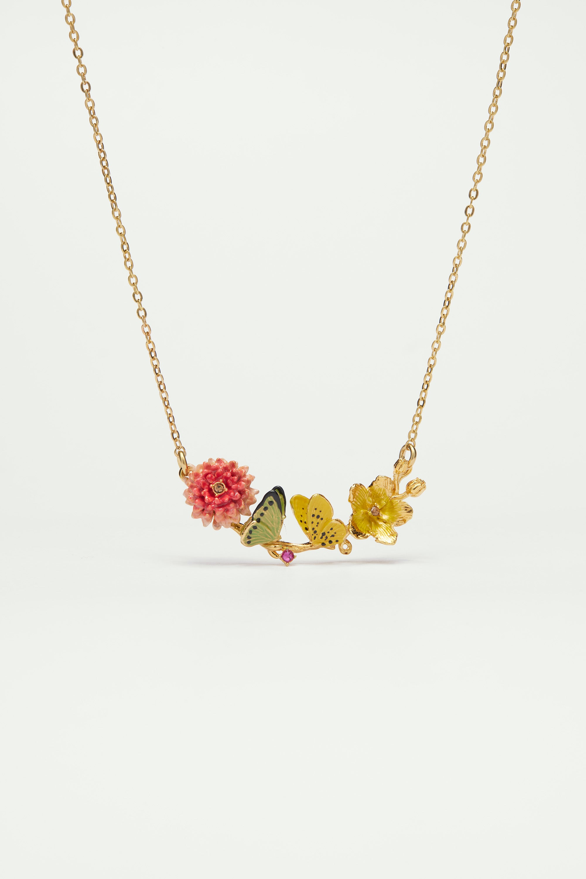 Collier plastron papillons et fleurs