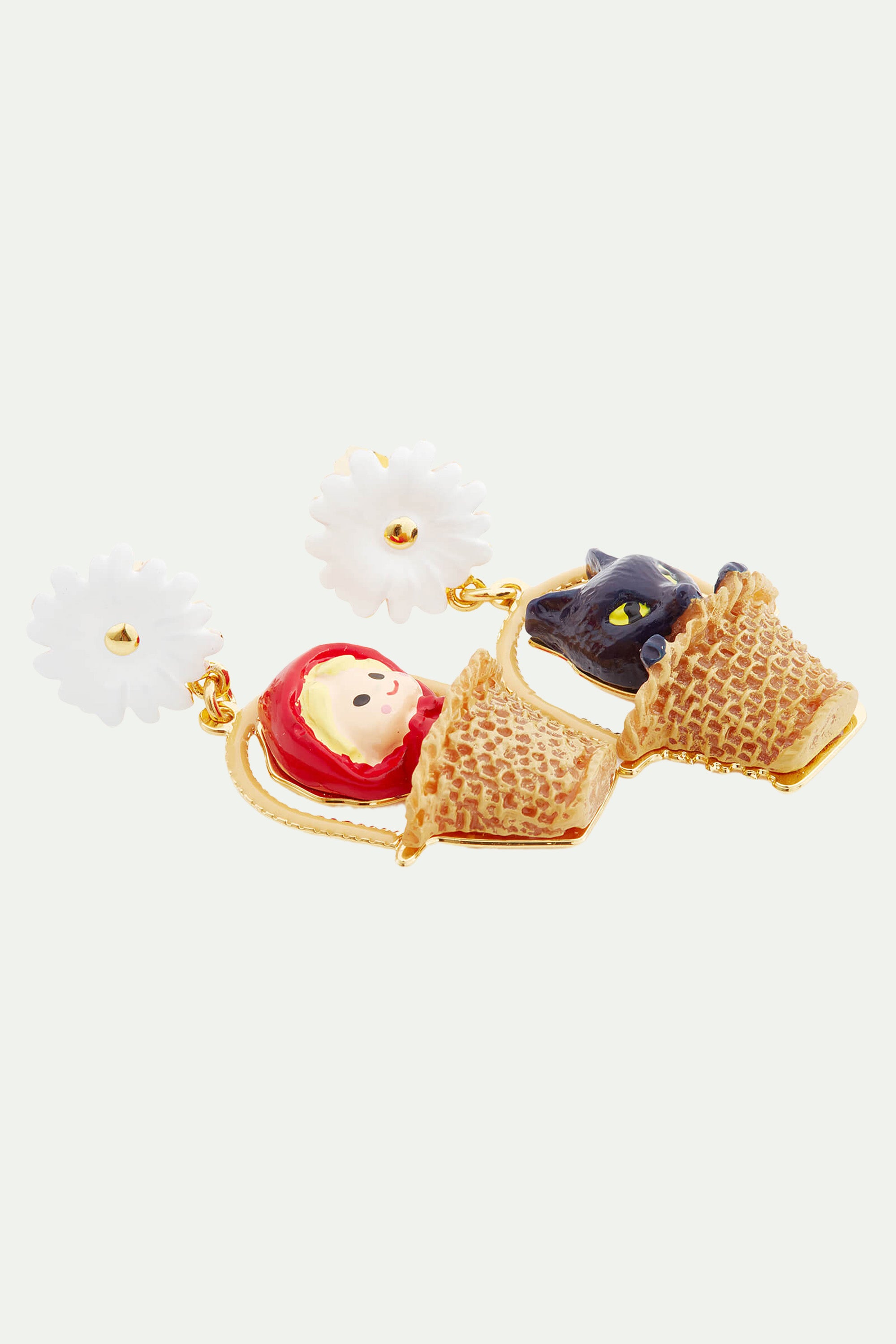 Small basket, daisy and Little Red Riding Hood clip-on earrings