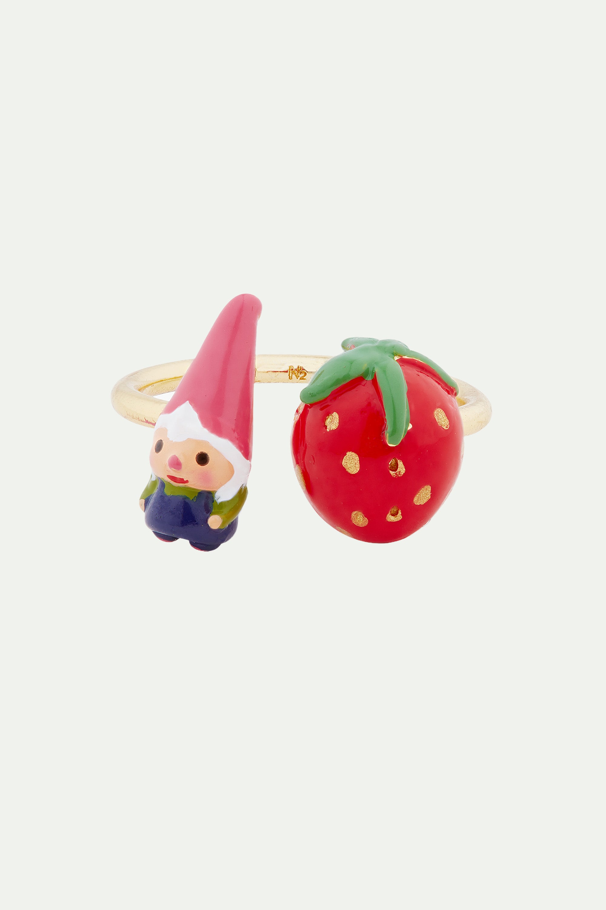 Garden gnome and strawberry you and me adjustable ring