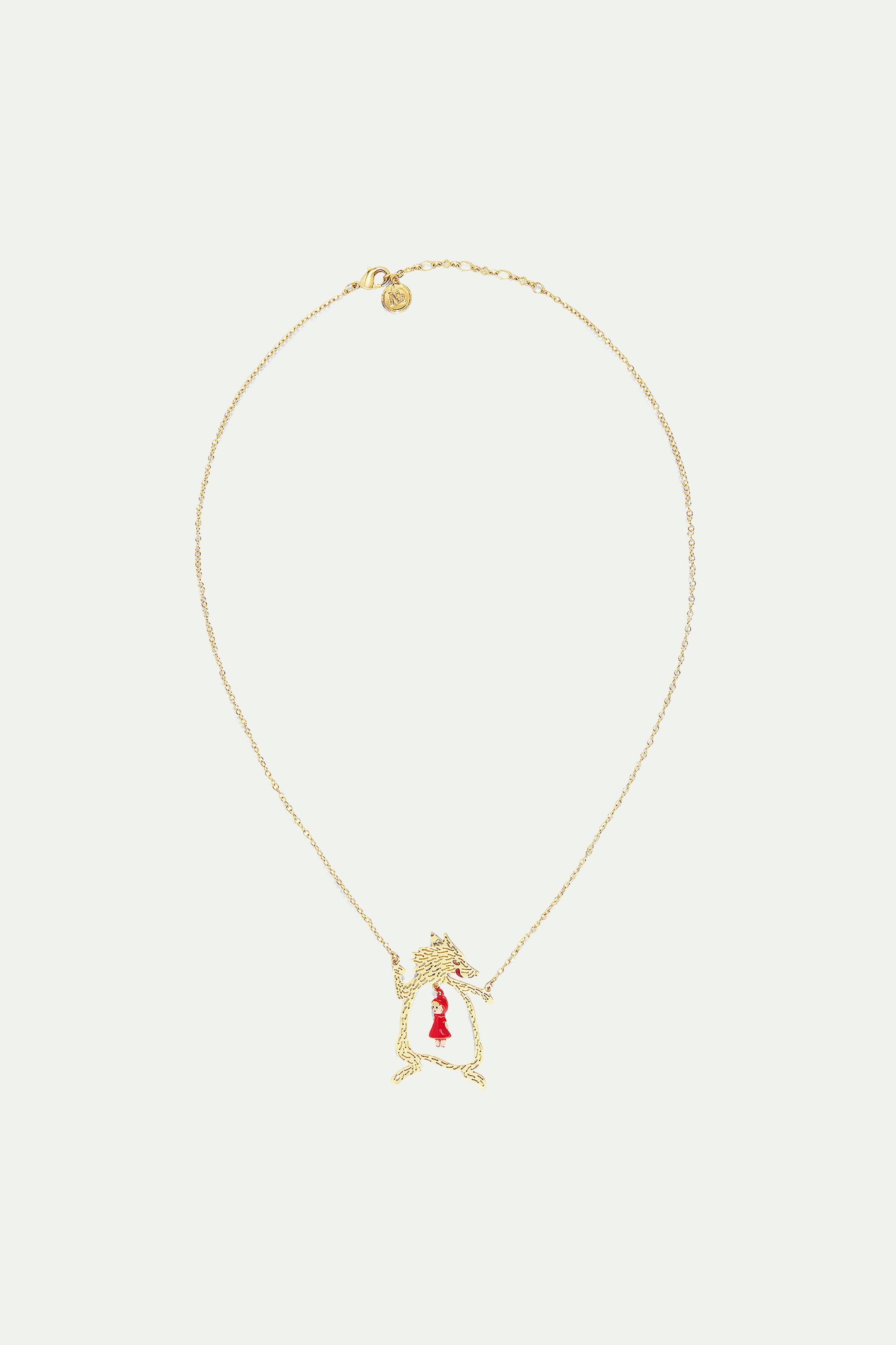 Collier pendentif le grand méchant loup doré et le petit chaperon rouge