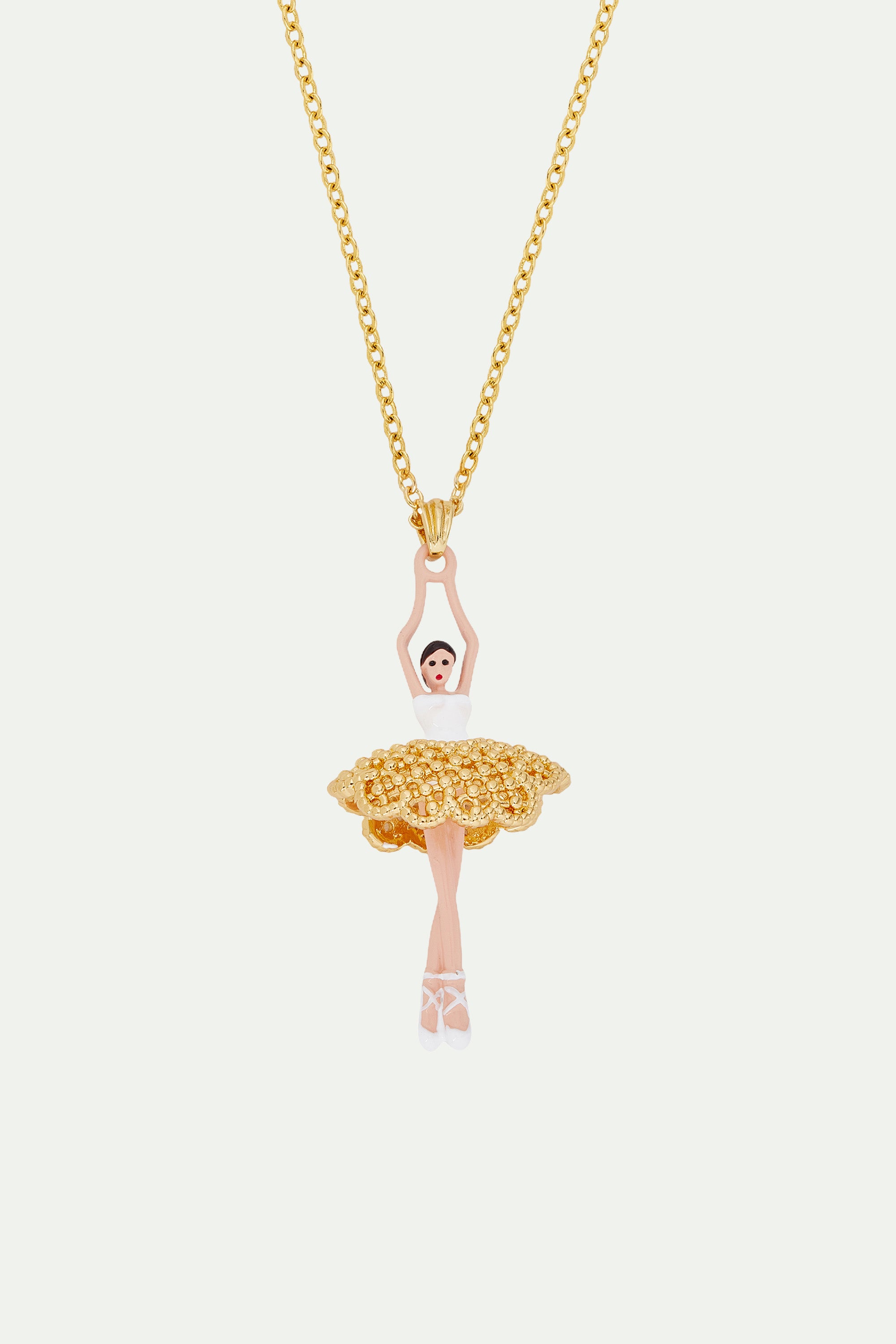 Gold lace tutu ballerina pendant necklace