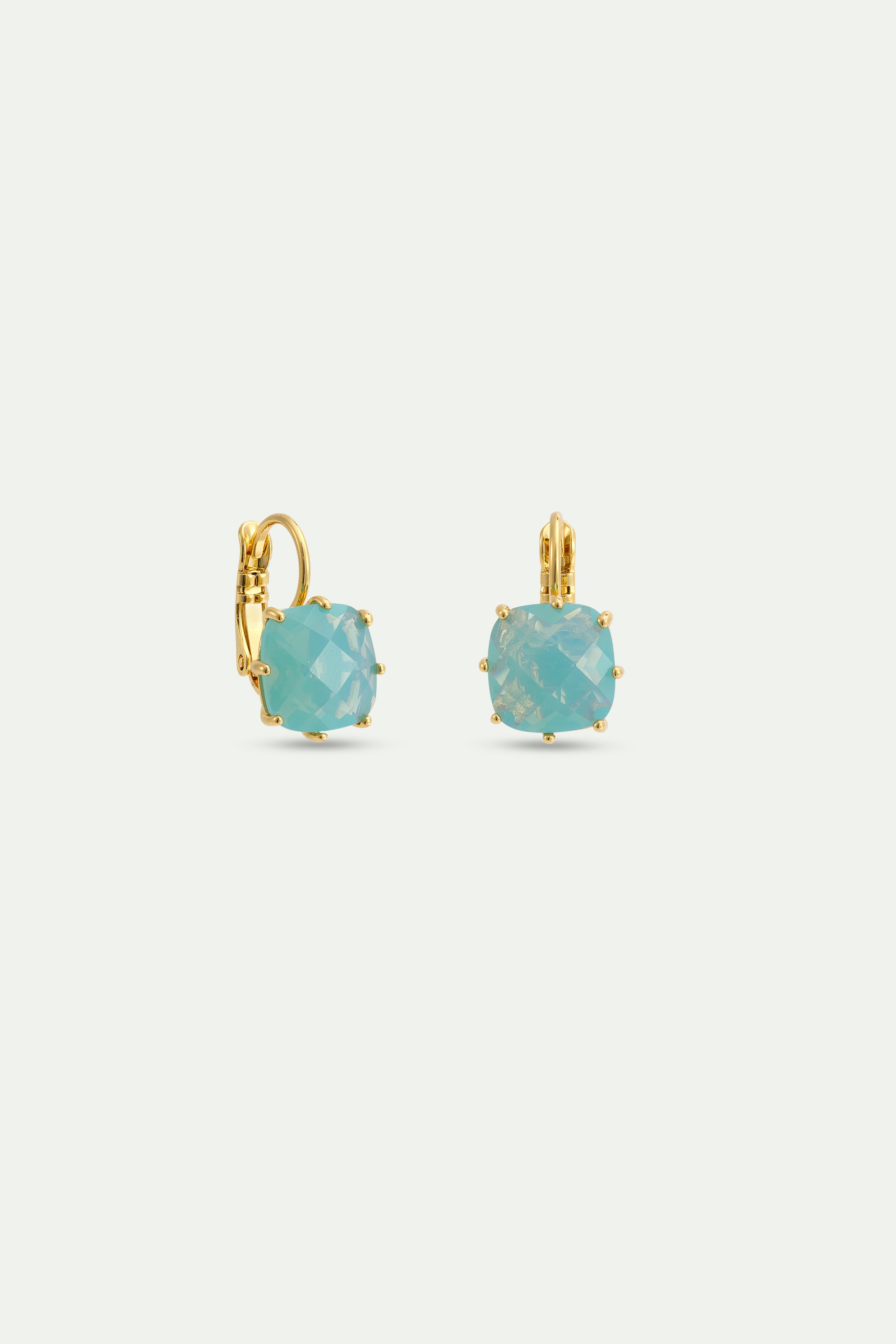 Boucles d'oreilles dormeuses Diamantine pierre carrée Bleu Glacier