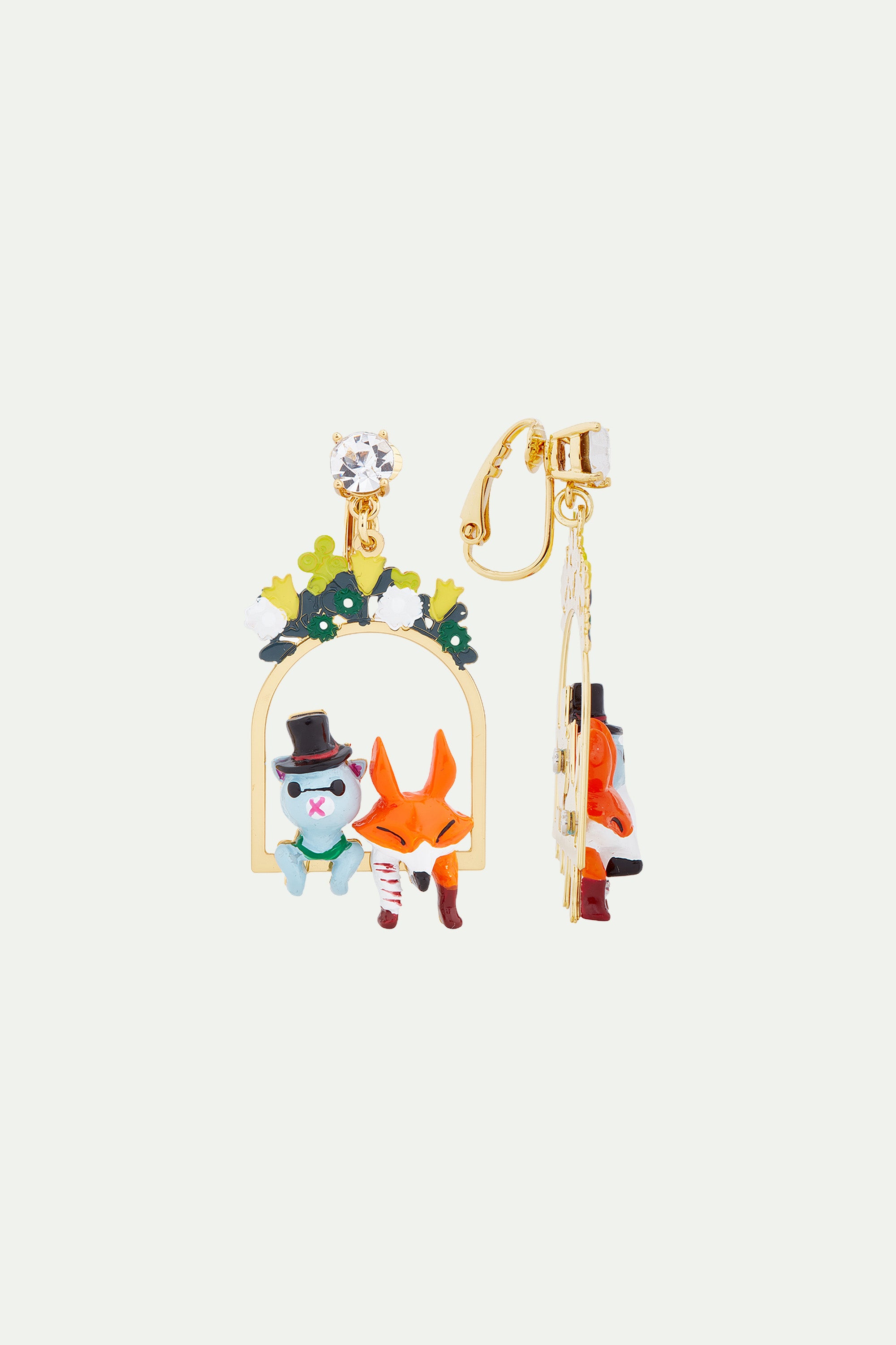 Fox and cat clip-on earrings