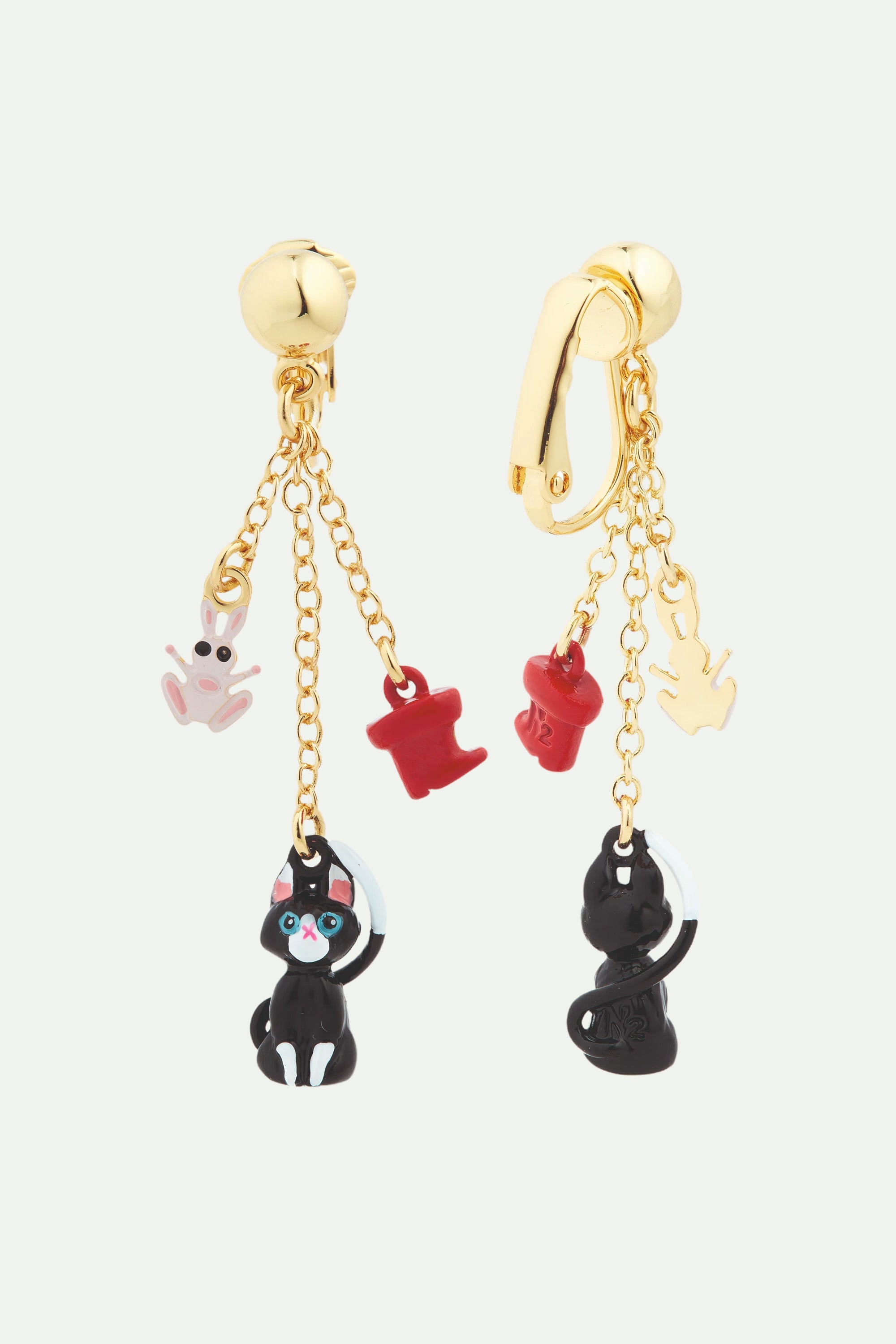 Boucles d'oreilles tiges pendantes chat charmant et bottes rouges