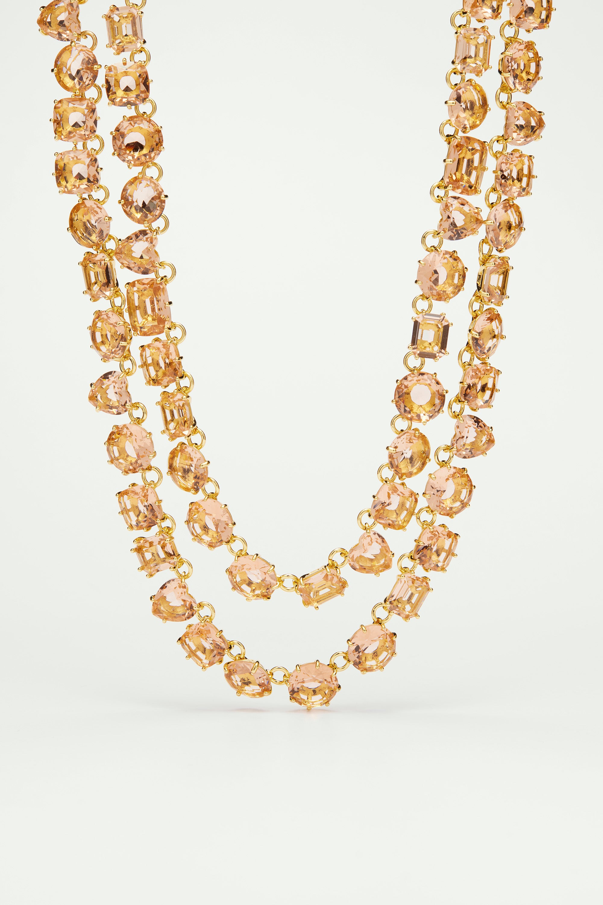 Apricot pink diamantine 2 row statement necklace