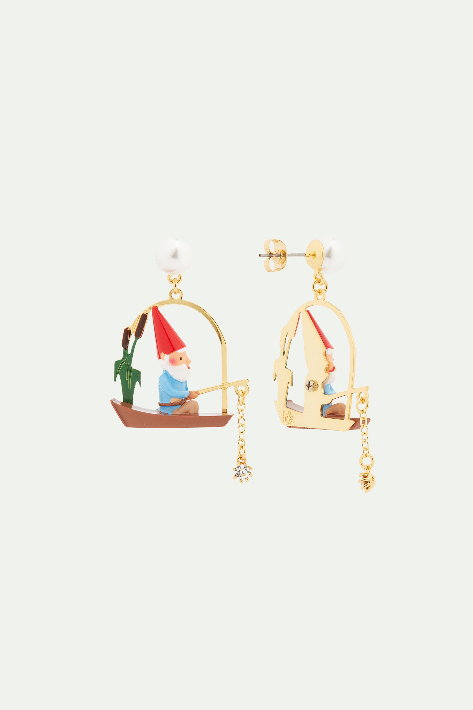 Fishing Garden gnome clip-on earrings
