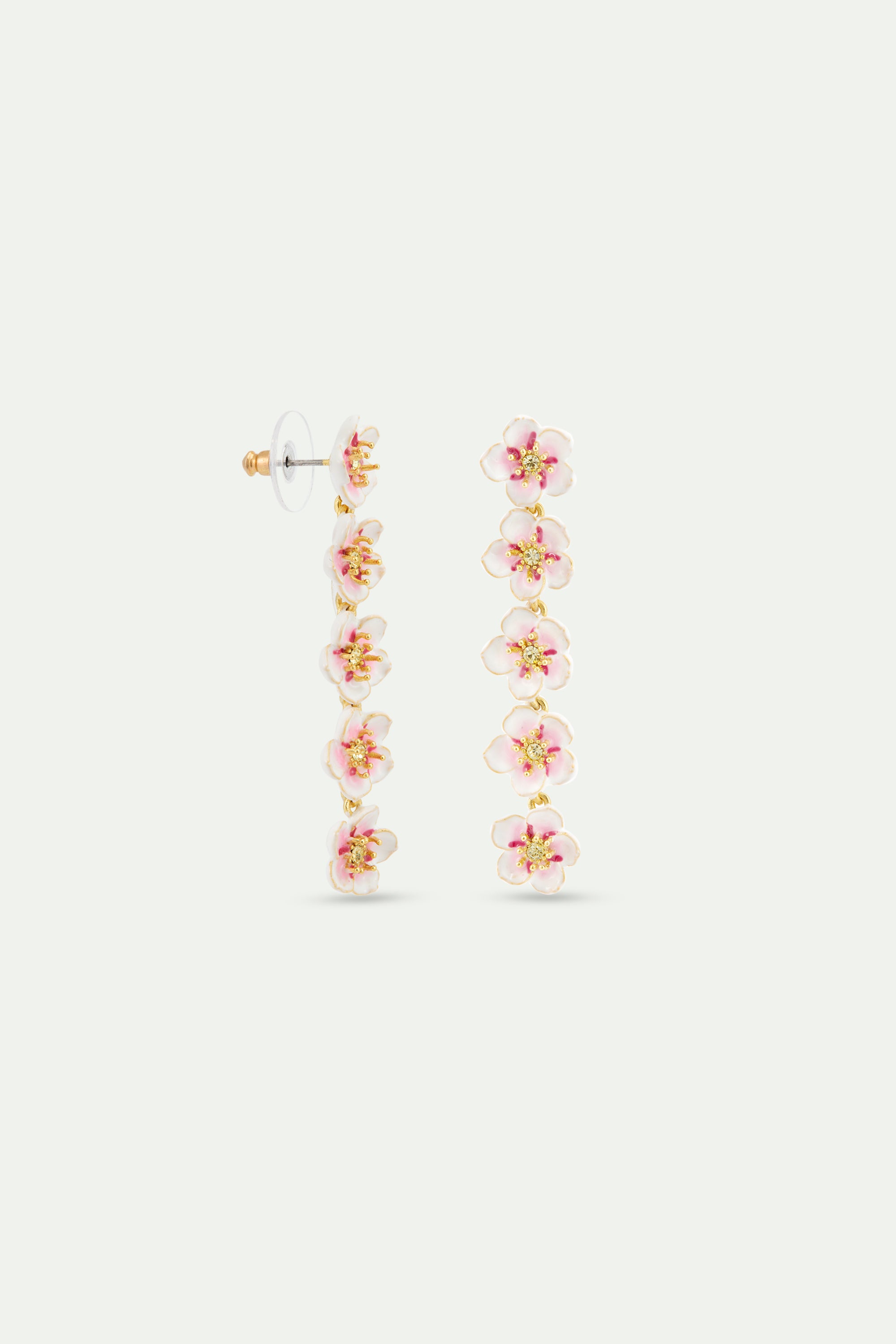 Mini white cherry blossom dangle earrings