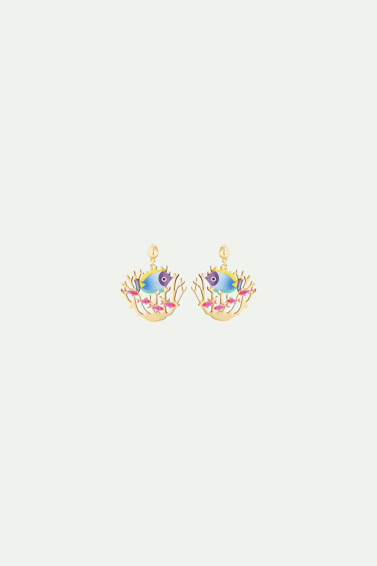Boucles d'oreilles dorées poissons et corail