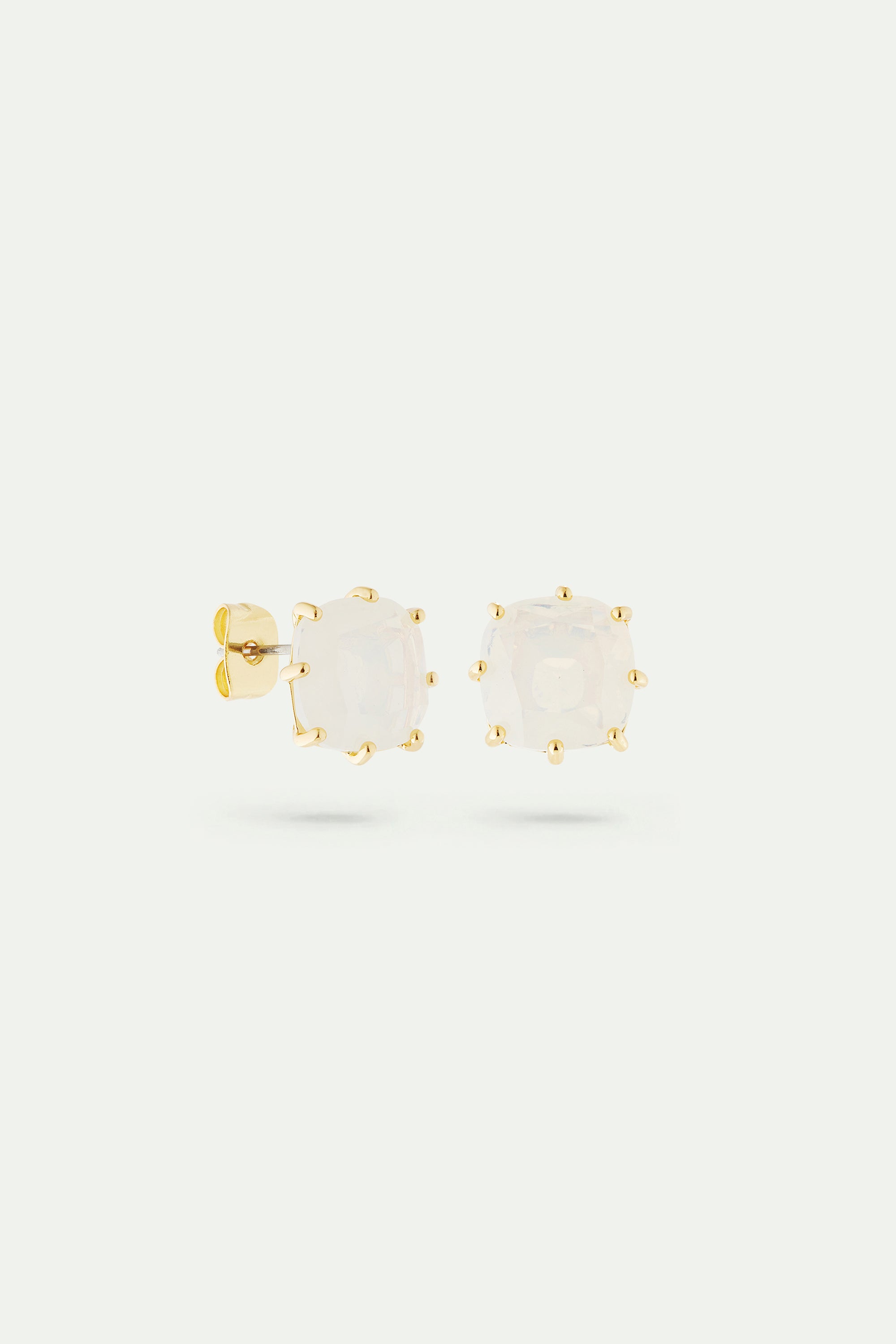 Boucles d'oreilles dormeuses pierre carrée La Diamantine blanc opalescent