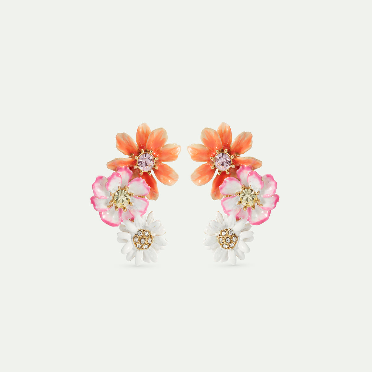 Daisy and zinnia flower earrings
