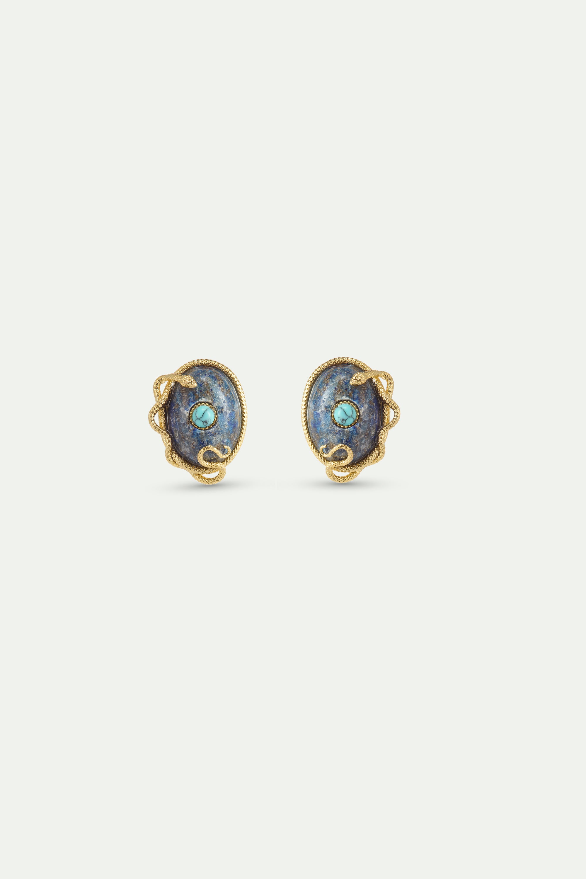 Boucles d'oreille lapis-lazuli et turquoise, serpent doré