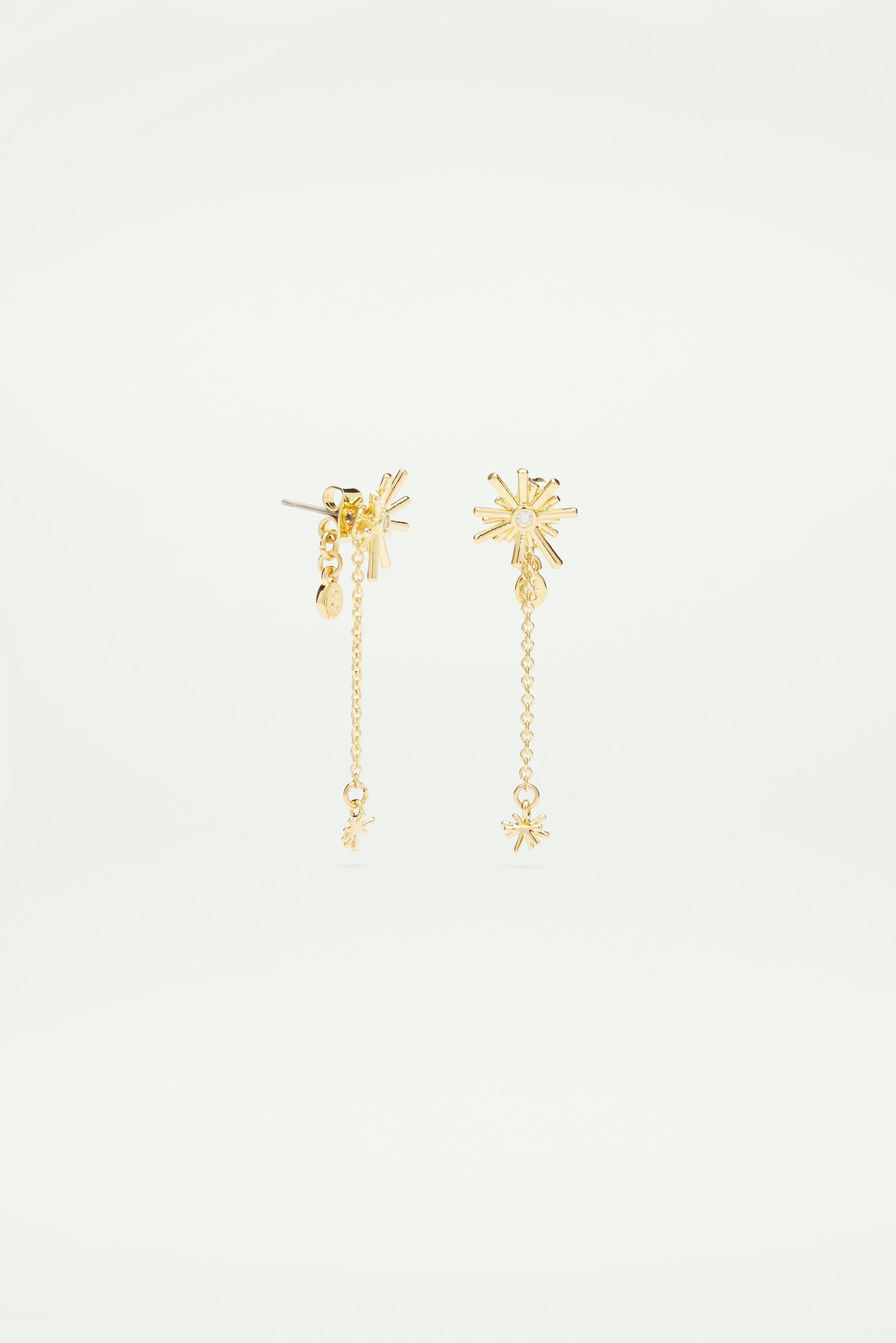Gold stars and white stone dangling post earrings