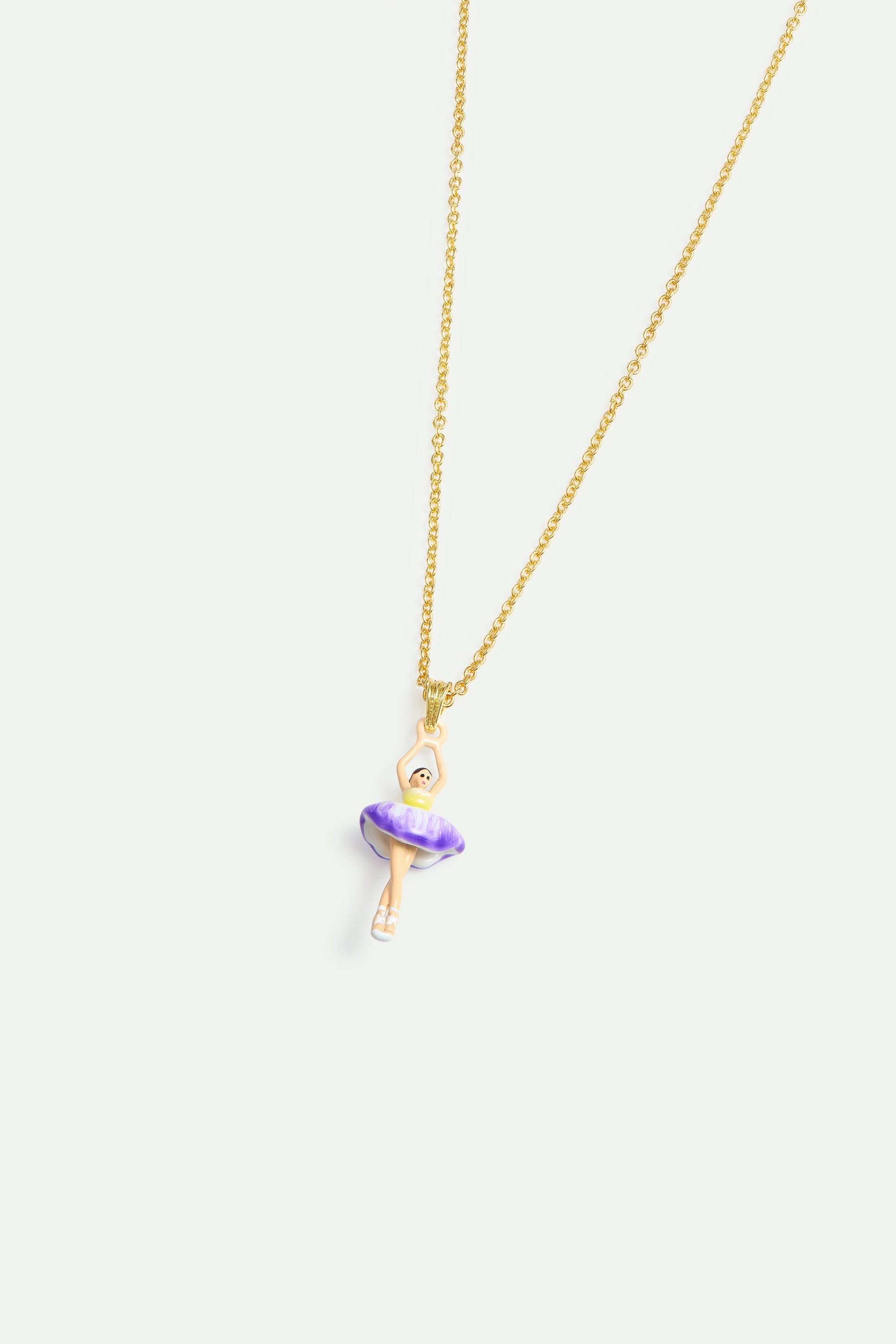 Collier pendentif ballerine tutu violet et jaune et cristal violet