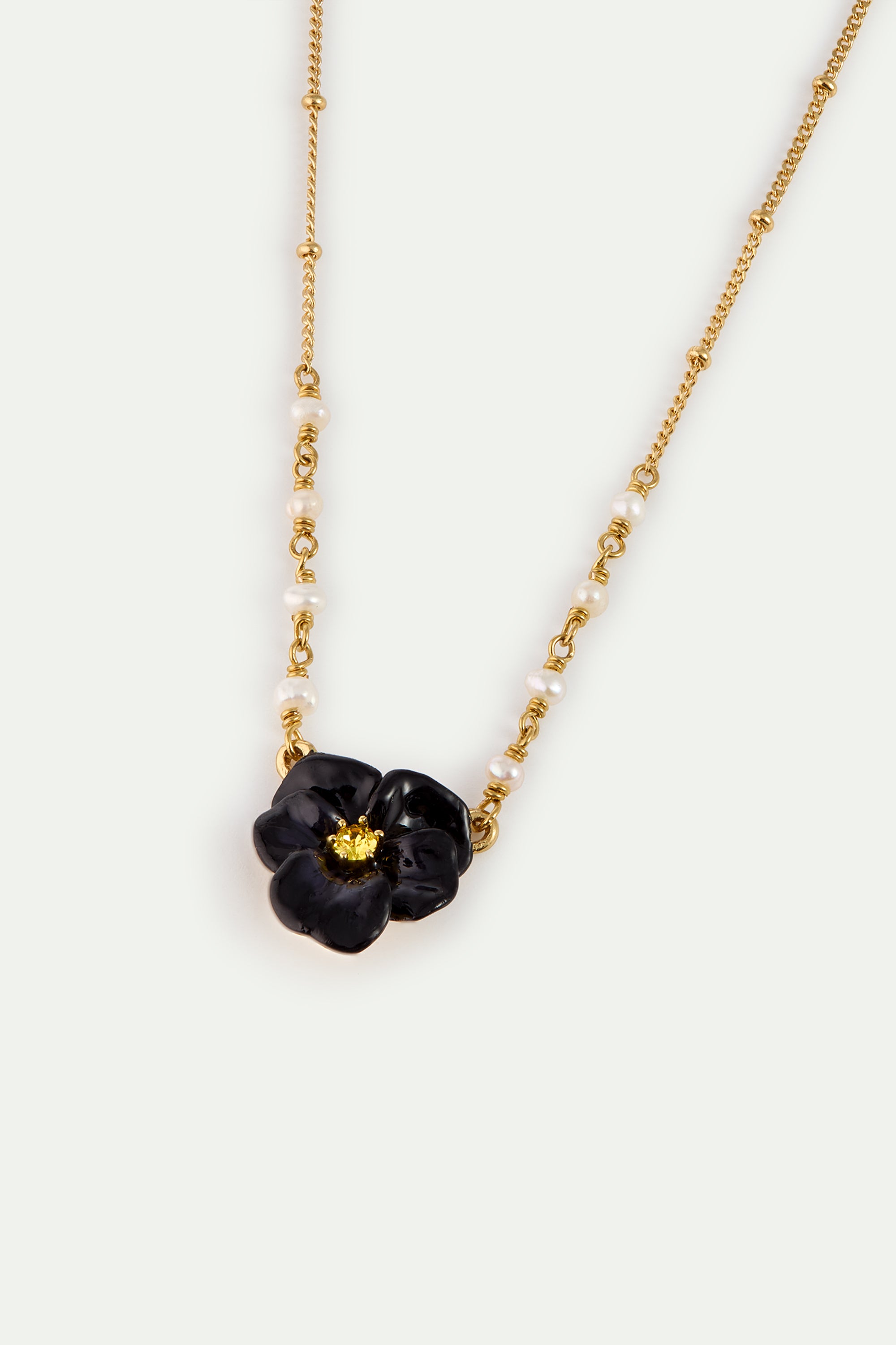 Collier pensée noire et cristal taillé