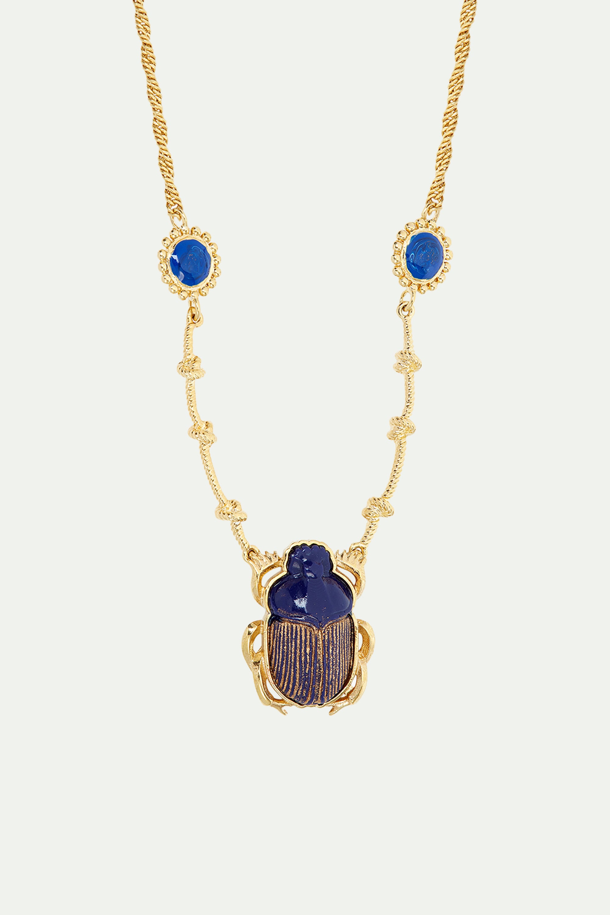 Collier pendentif scarabée bleu sacré d'Egypte