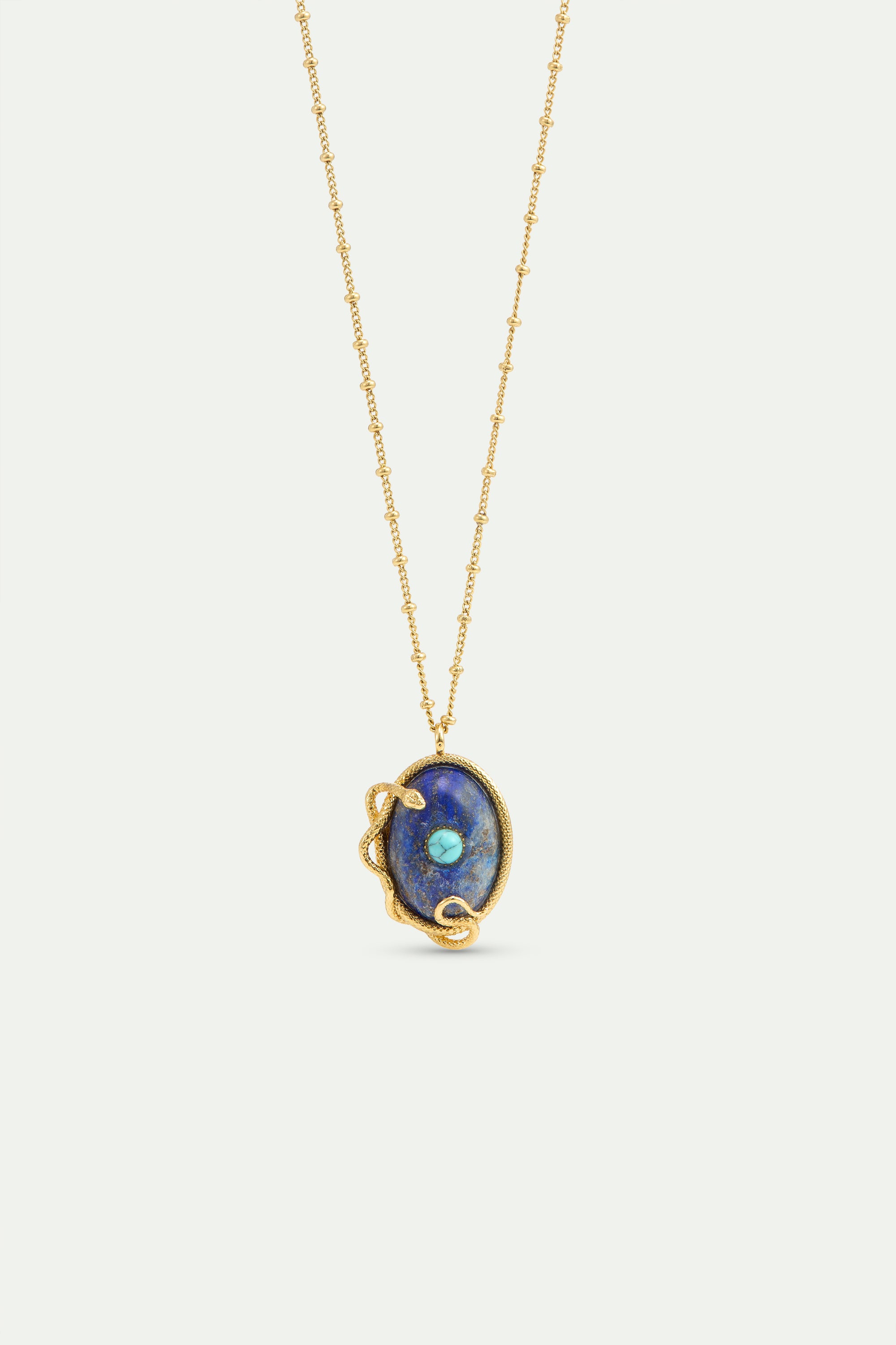 Collier pendentif lapis-lazuli et turquoise, serpent doré