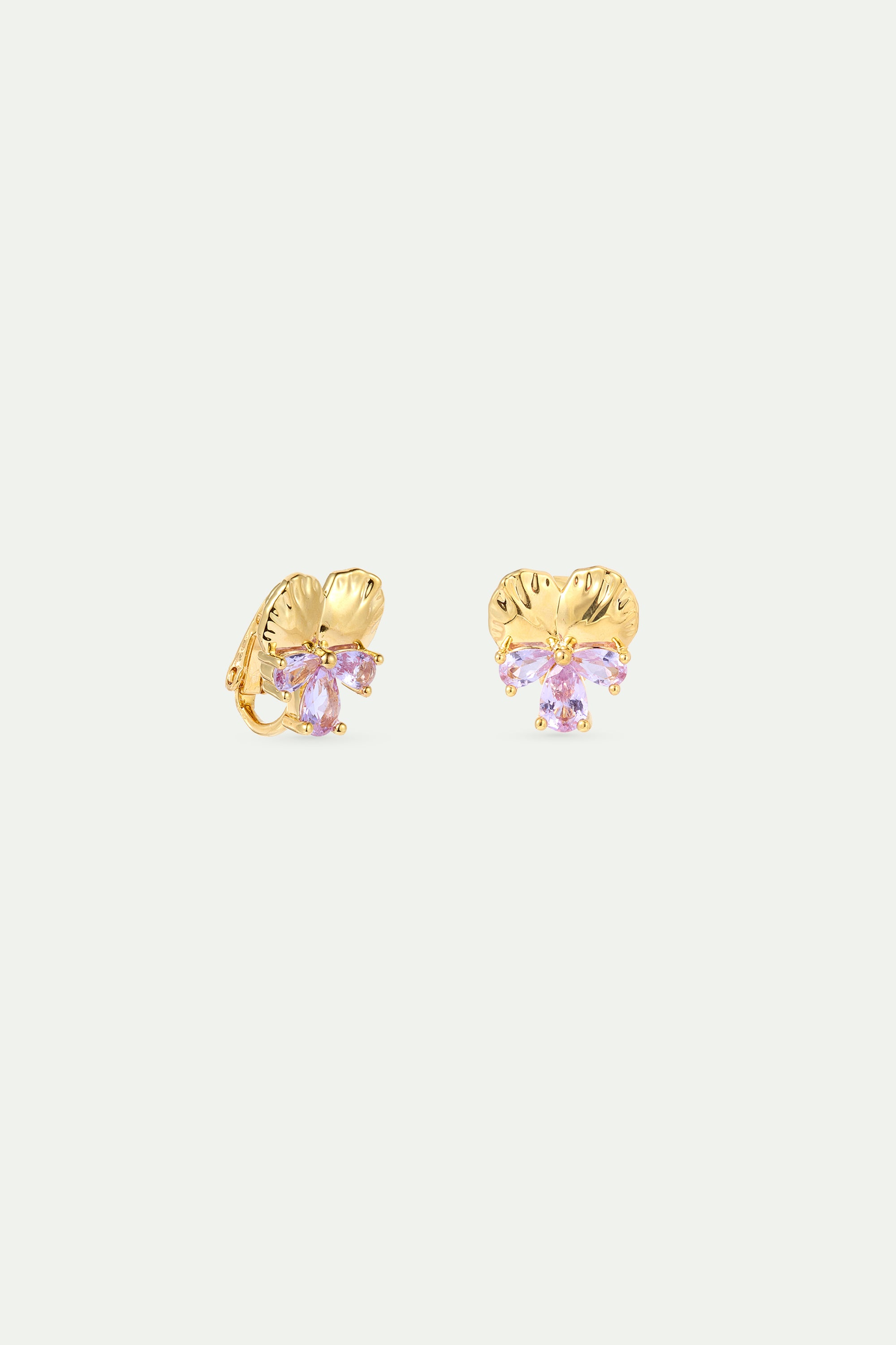 Boucles d'oreilles tiges dorées pensée et pierres roses