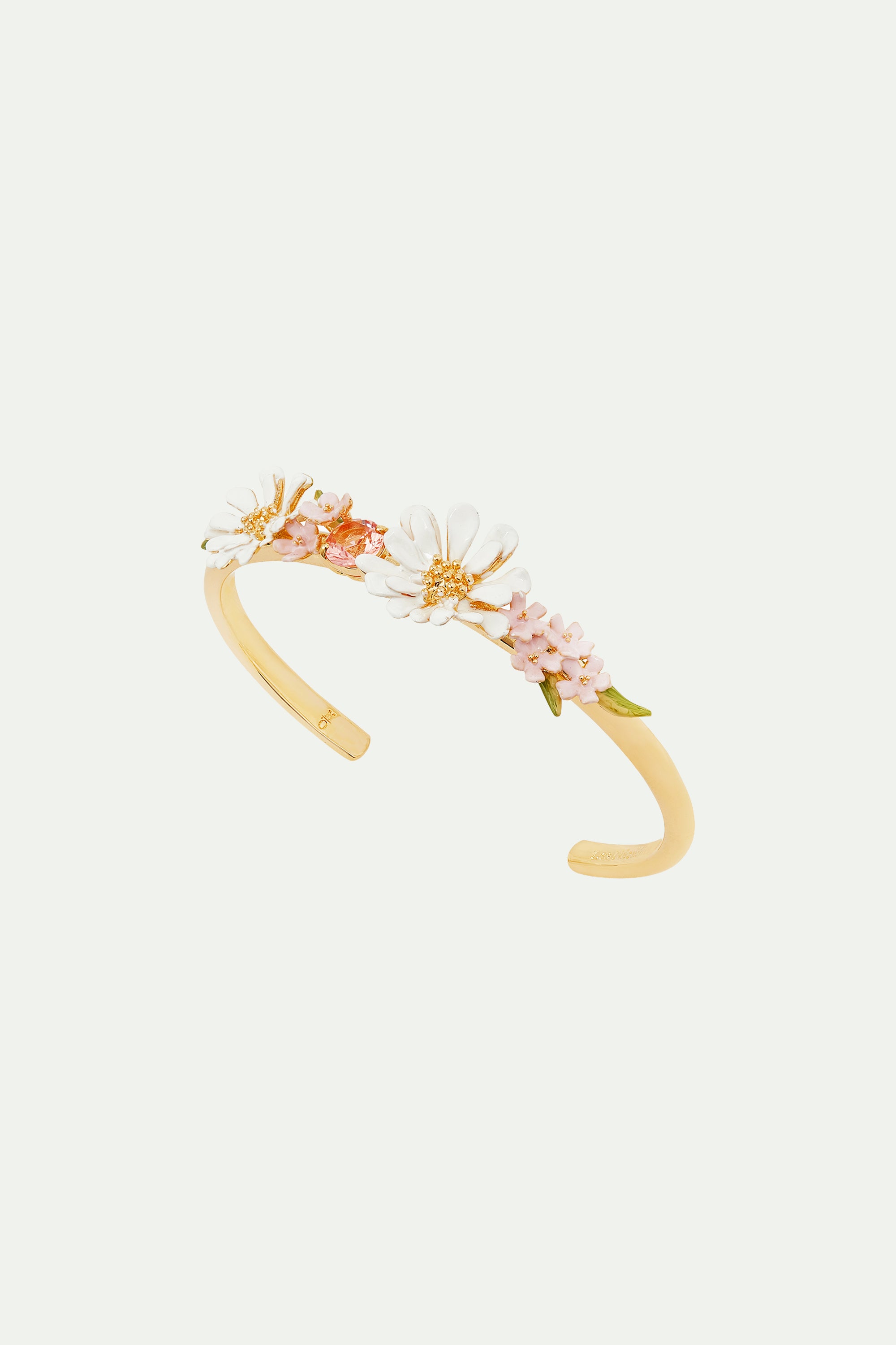 Bracelet jonc bouquet de fleurs et pierre ronde