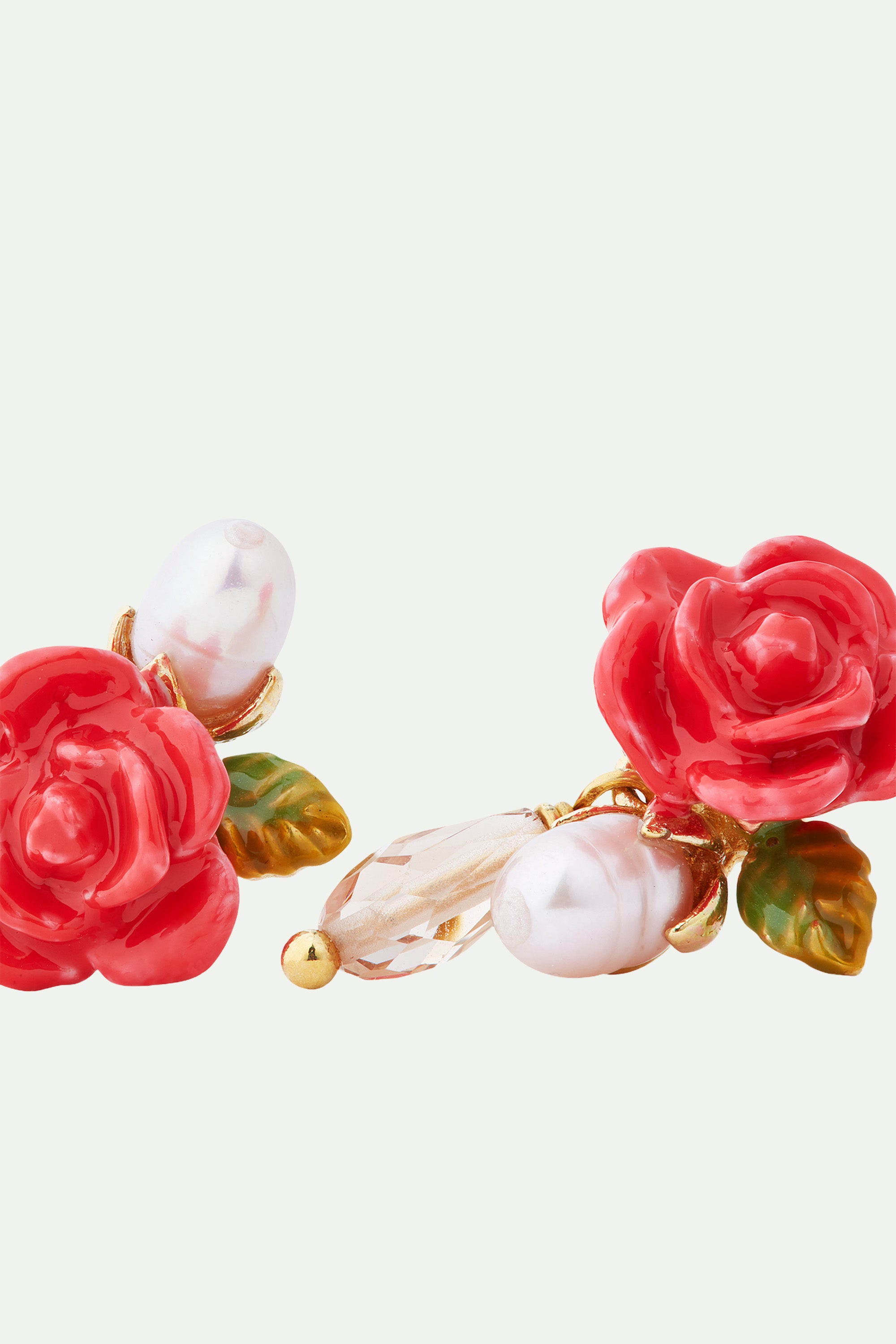 Pendientes de clip rosa, perla cultivada y gota de cristal