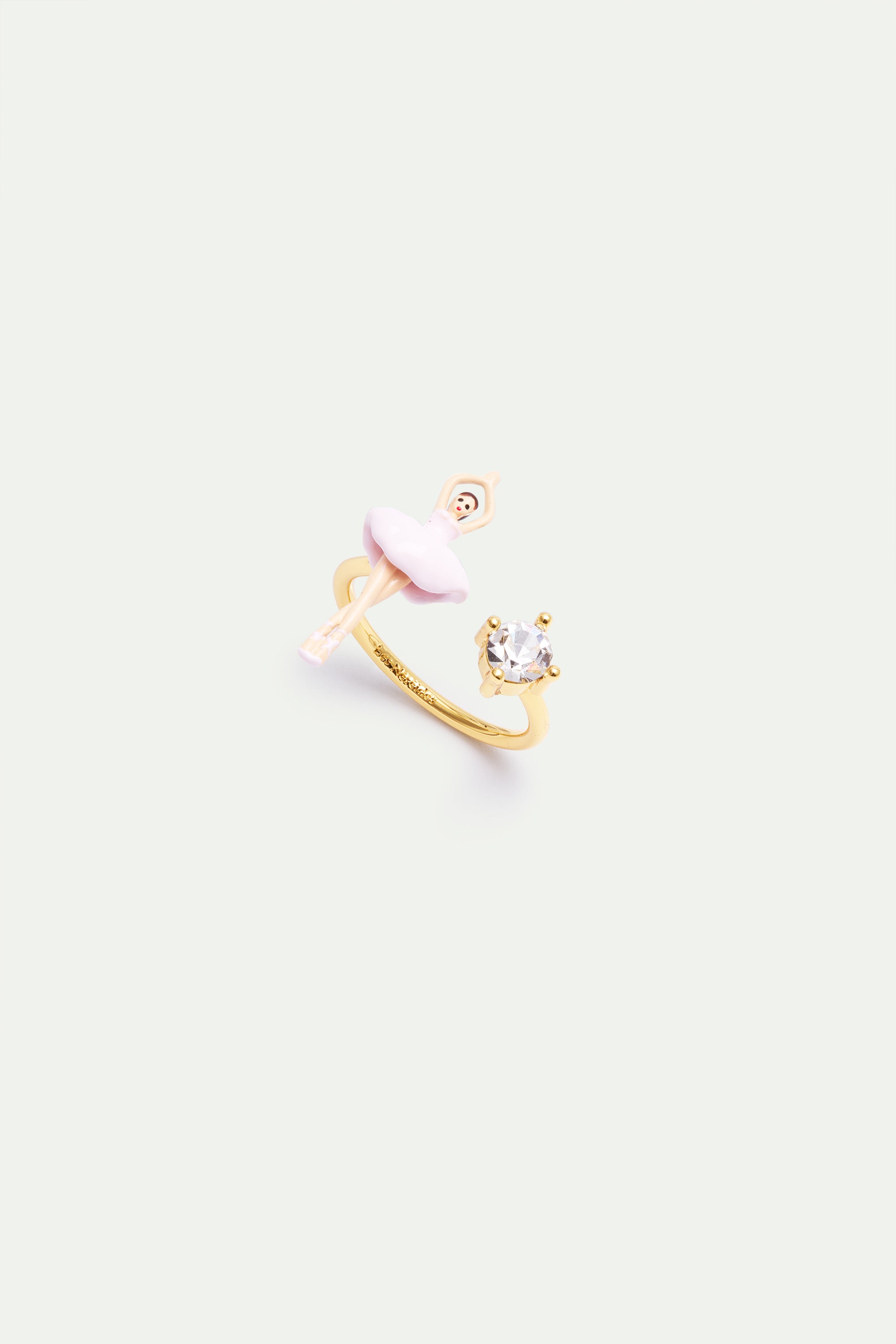 Bague ajustable Ballerine rose et cristal