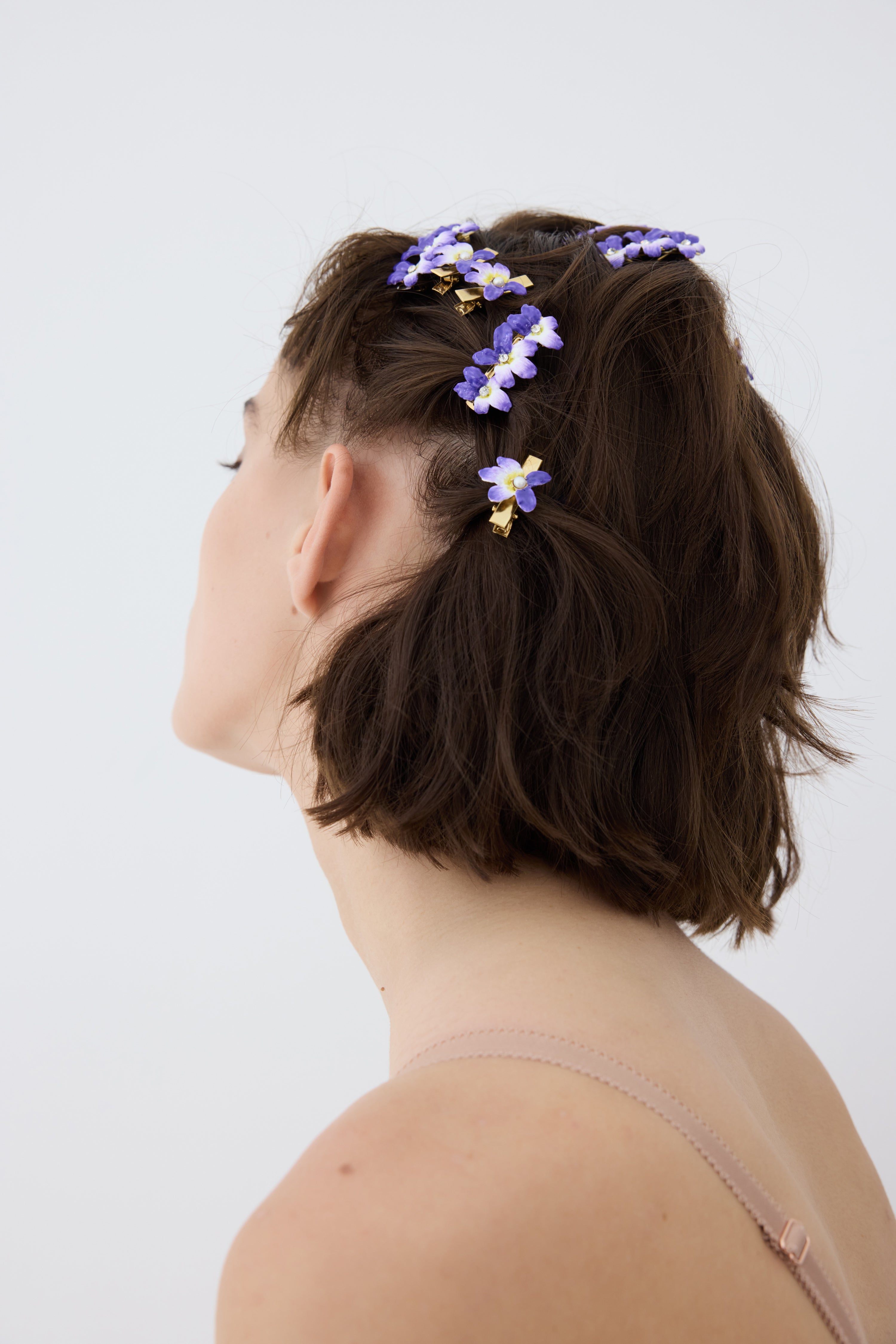 Barrette pour cheveux violette et perle de culture