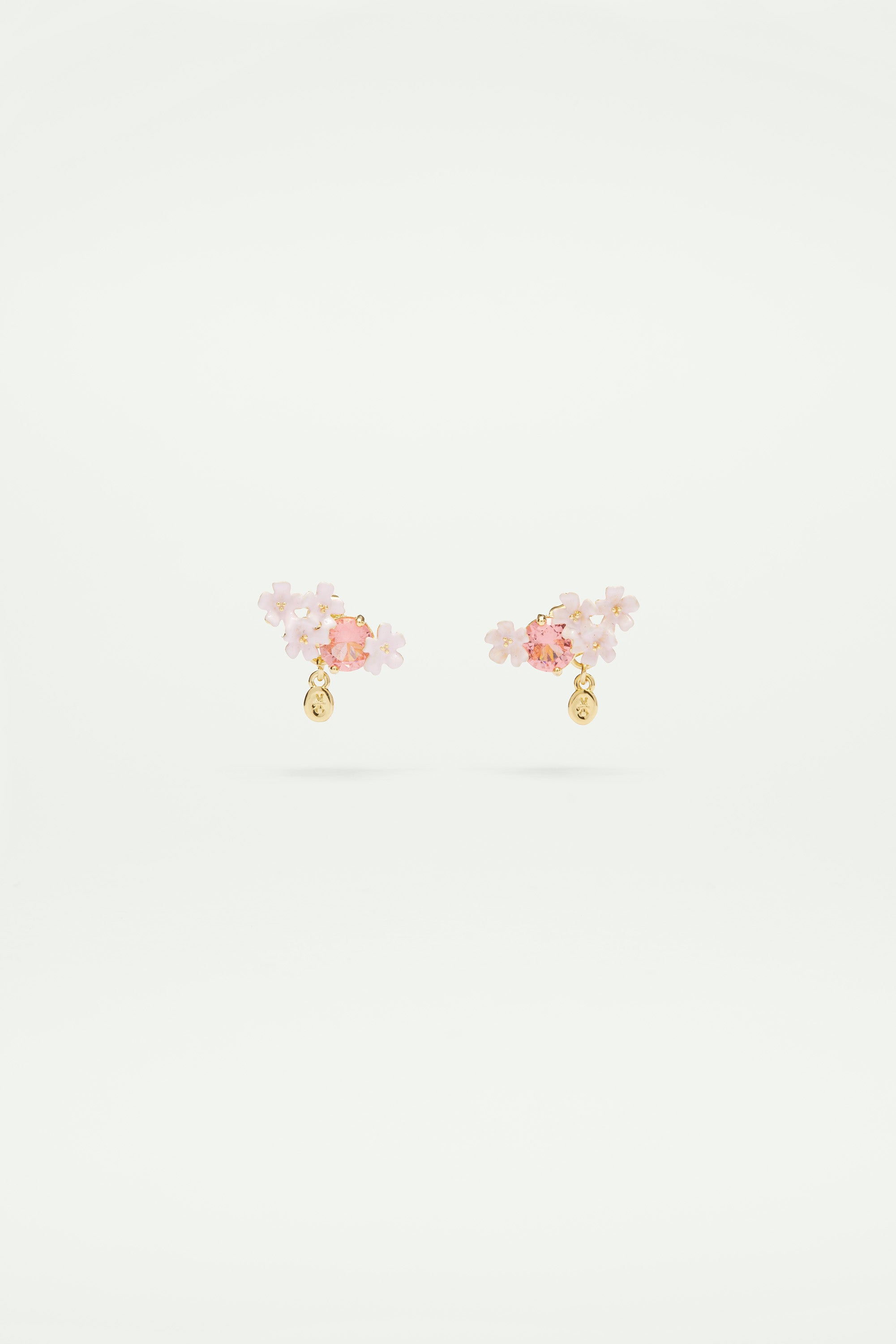 Boucles d'oreilles tiges fleurs de verveine et pierre ronde