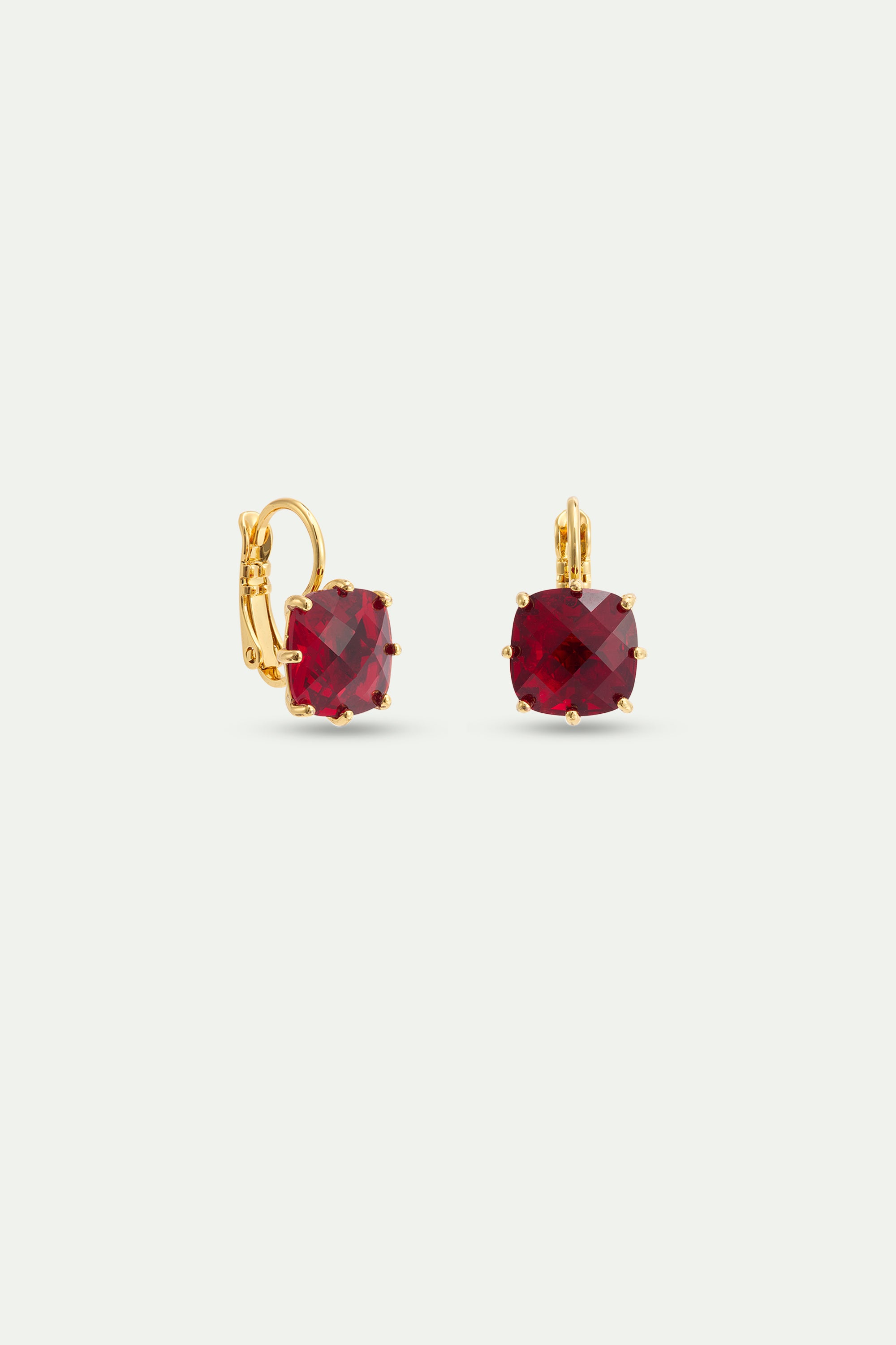 Boucles d'oreilles dormeuses Diamantine pierre carrée Rouge Grenat