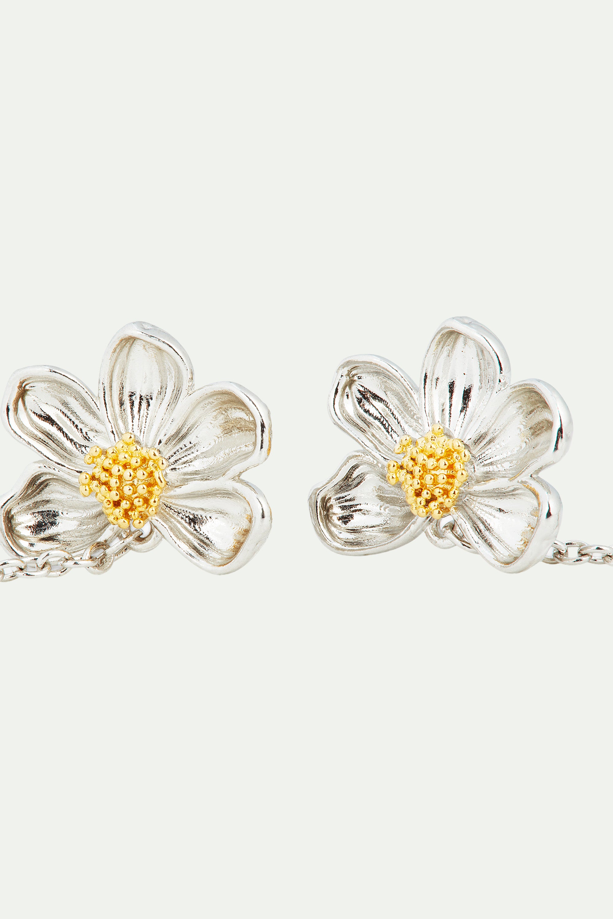 Daisy and white crystal studded petal post dangling earrings