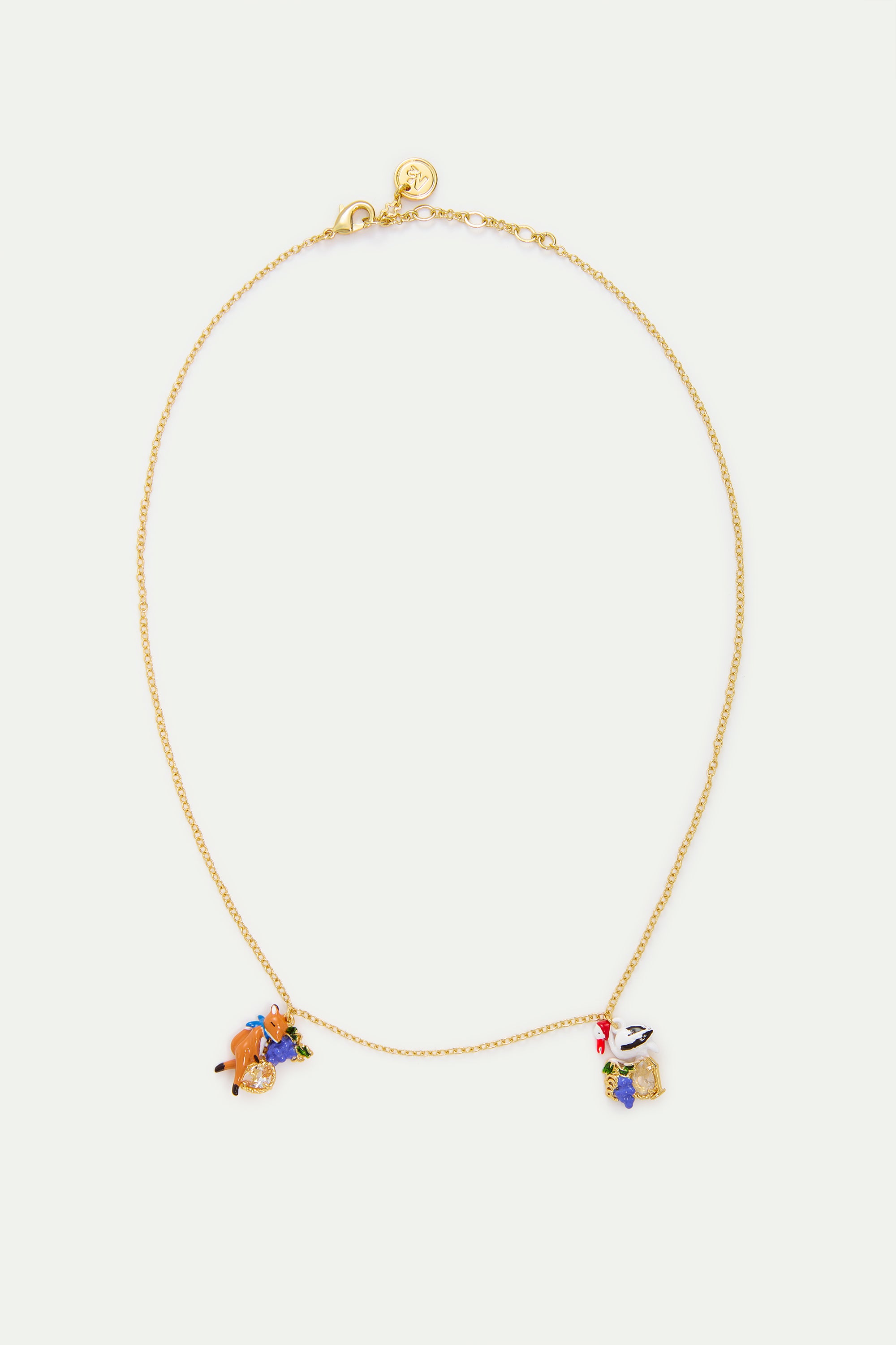 Collier fin le Renard et la Cigogne, raisin et verre facetté
