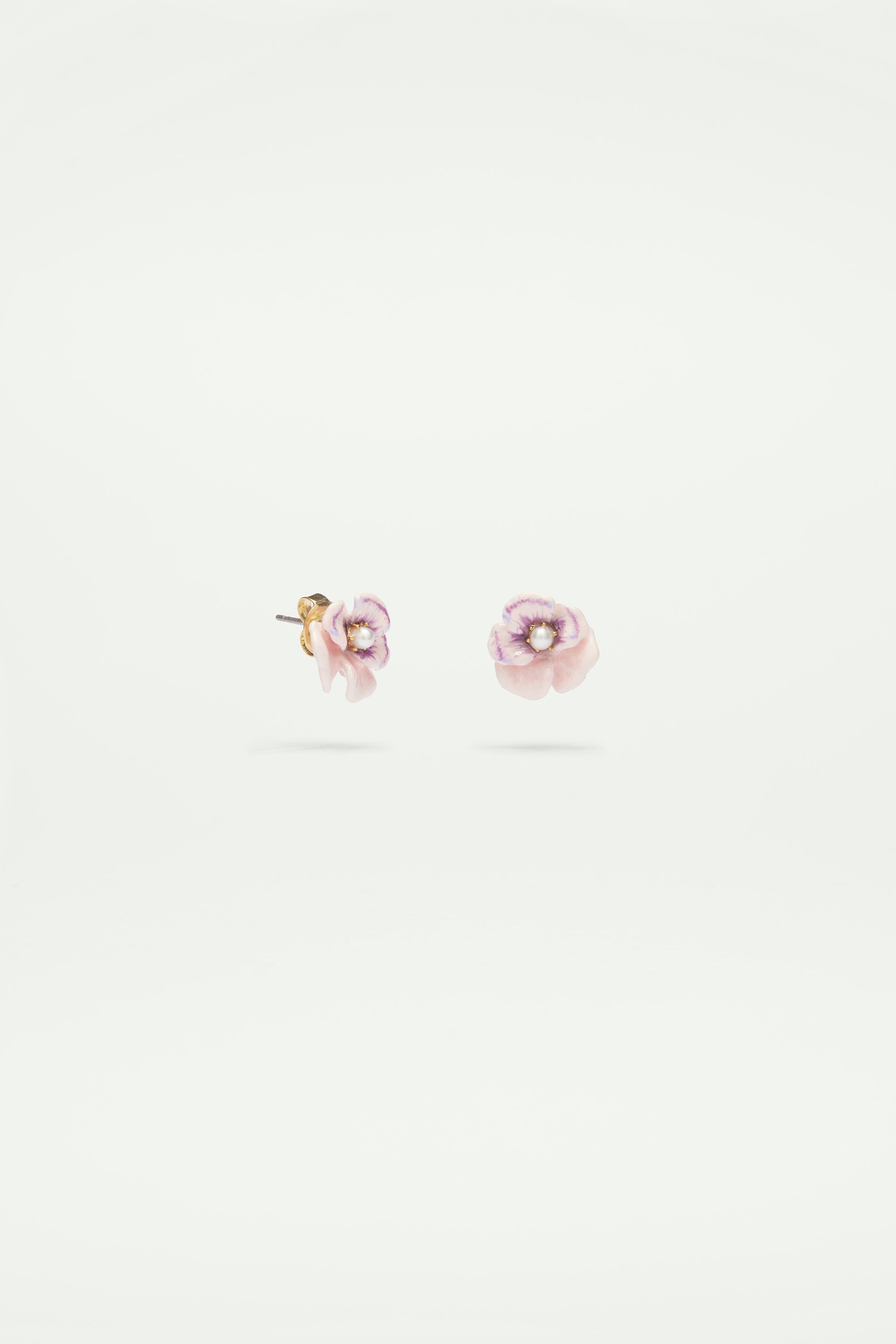 Boucles d'oreilles pensée rose et perle