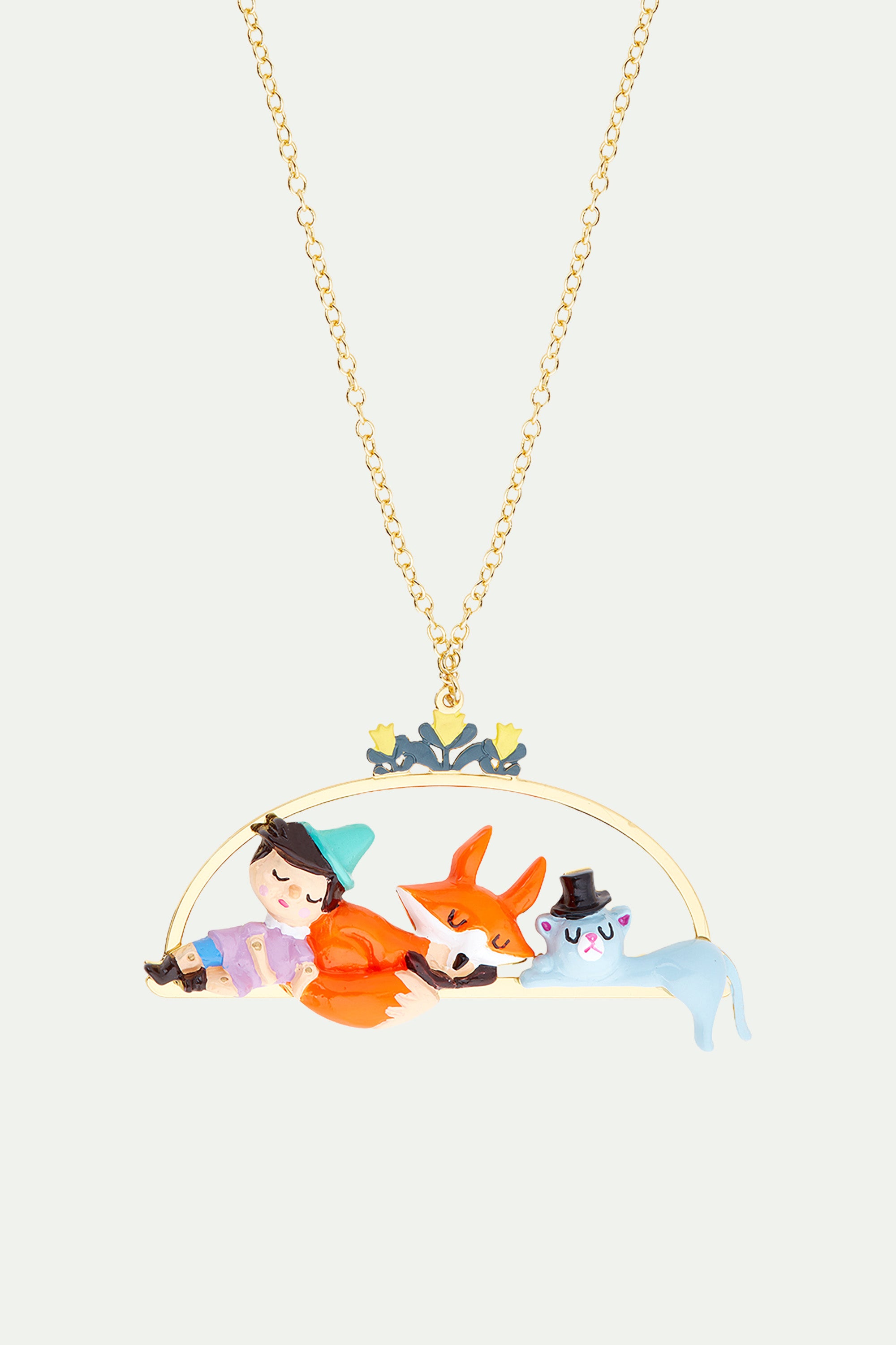 Sleeping Pinocchio and friend necklace