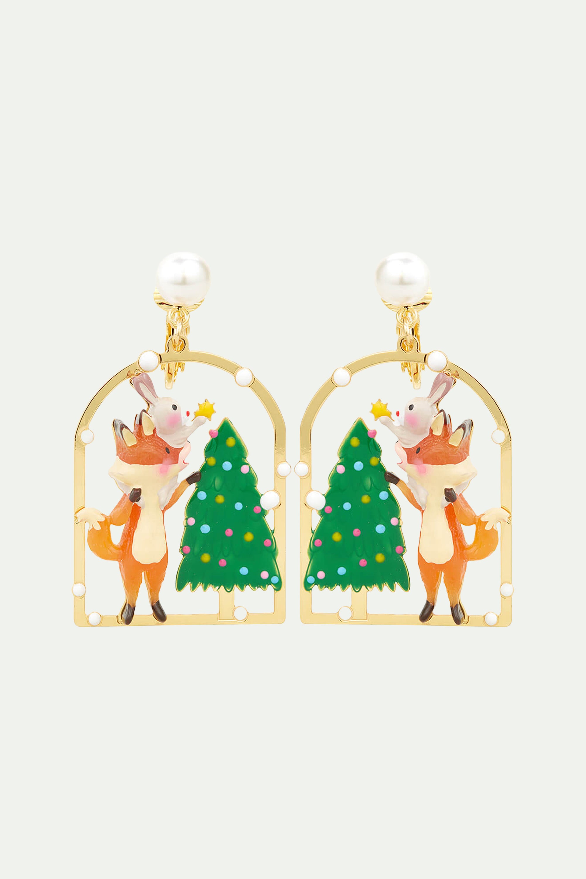 Boucles d'Oreilles Clips Sapin de Noël, Lapin et Renard