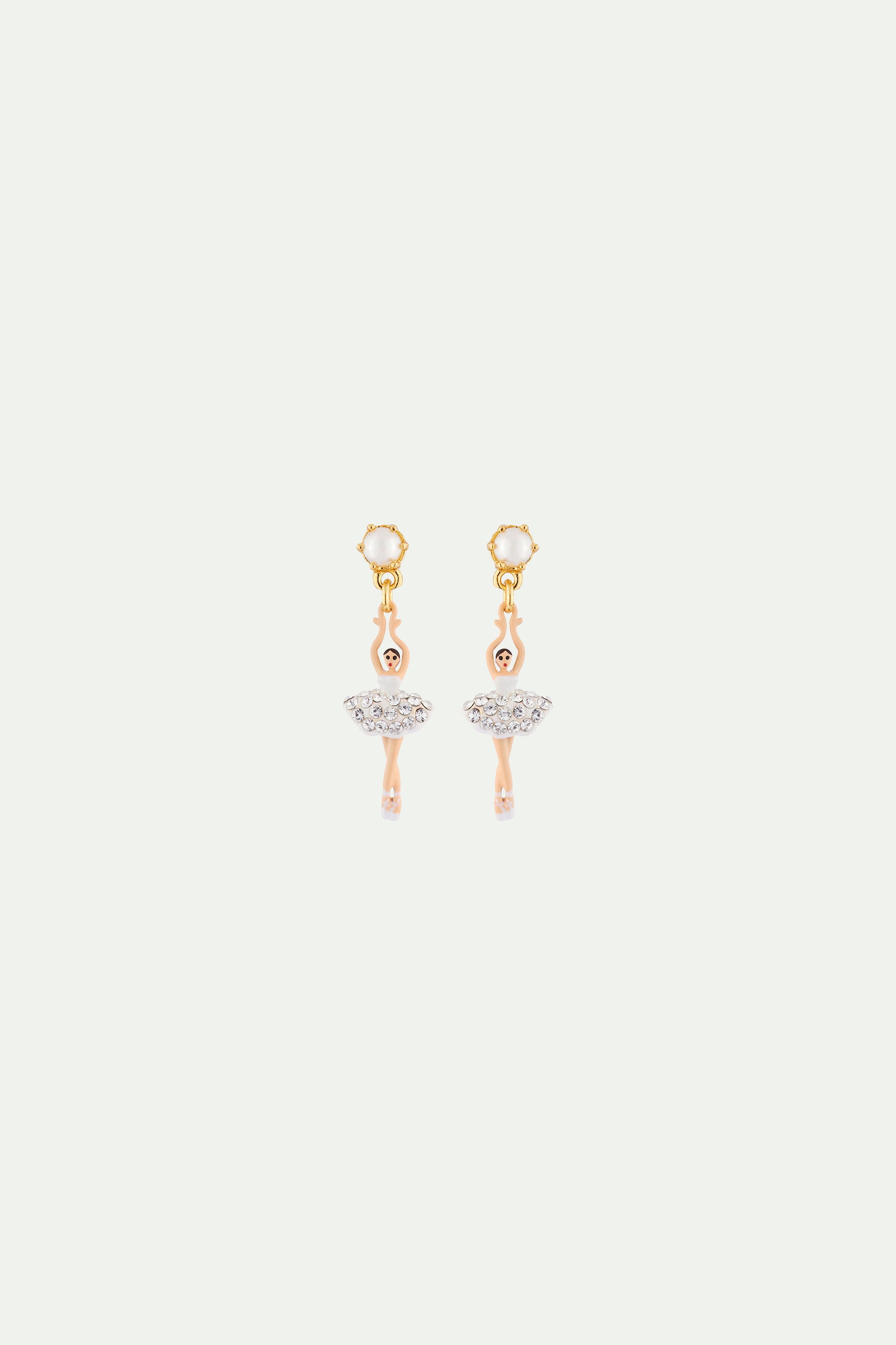 Boucles d'oreilles mini ballerine blanche strass et perles
