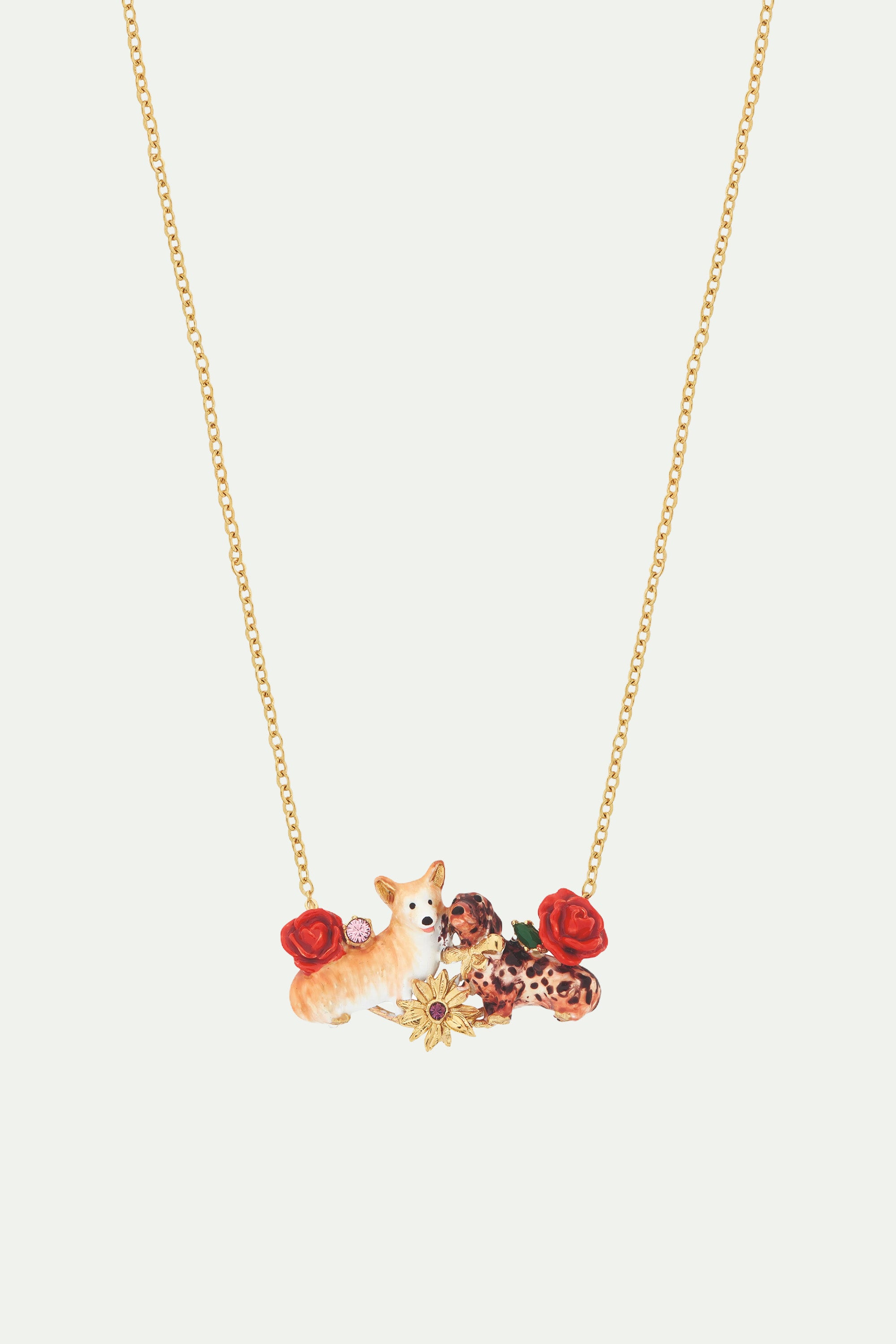 Corgi, dachshund and flower statement necklace