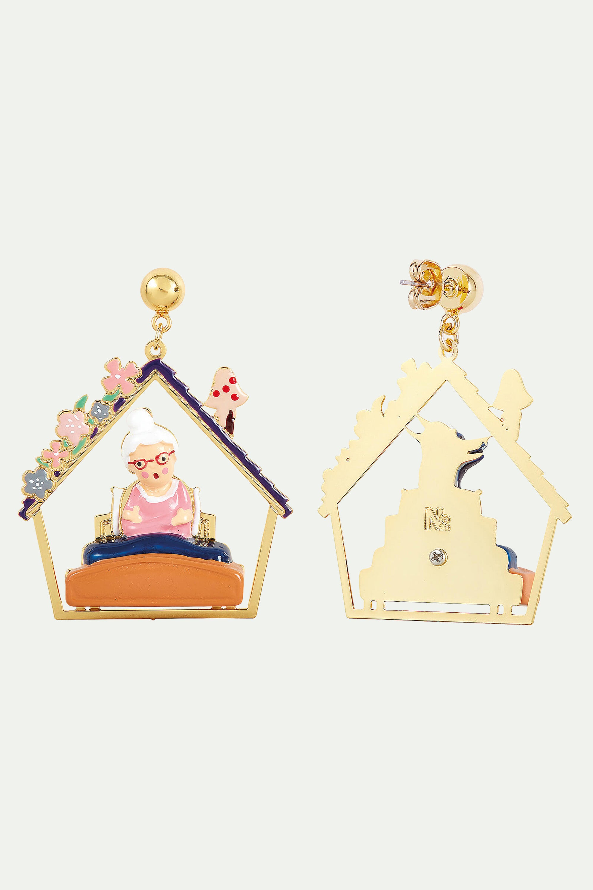 Grandmother and Big Bad Wolf clip-on earrings