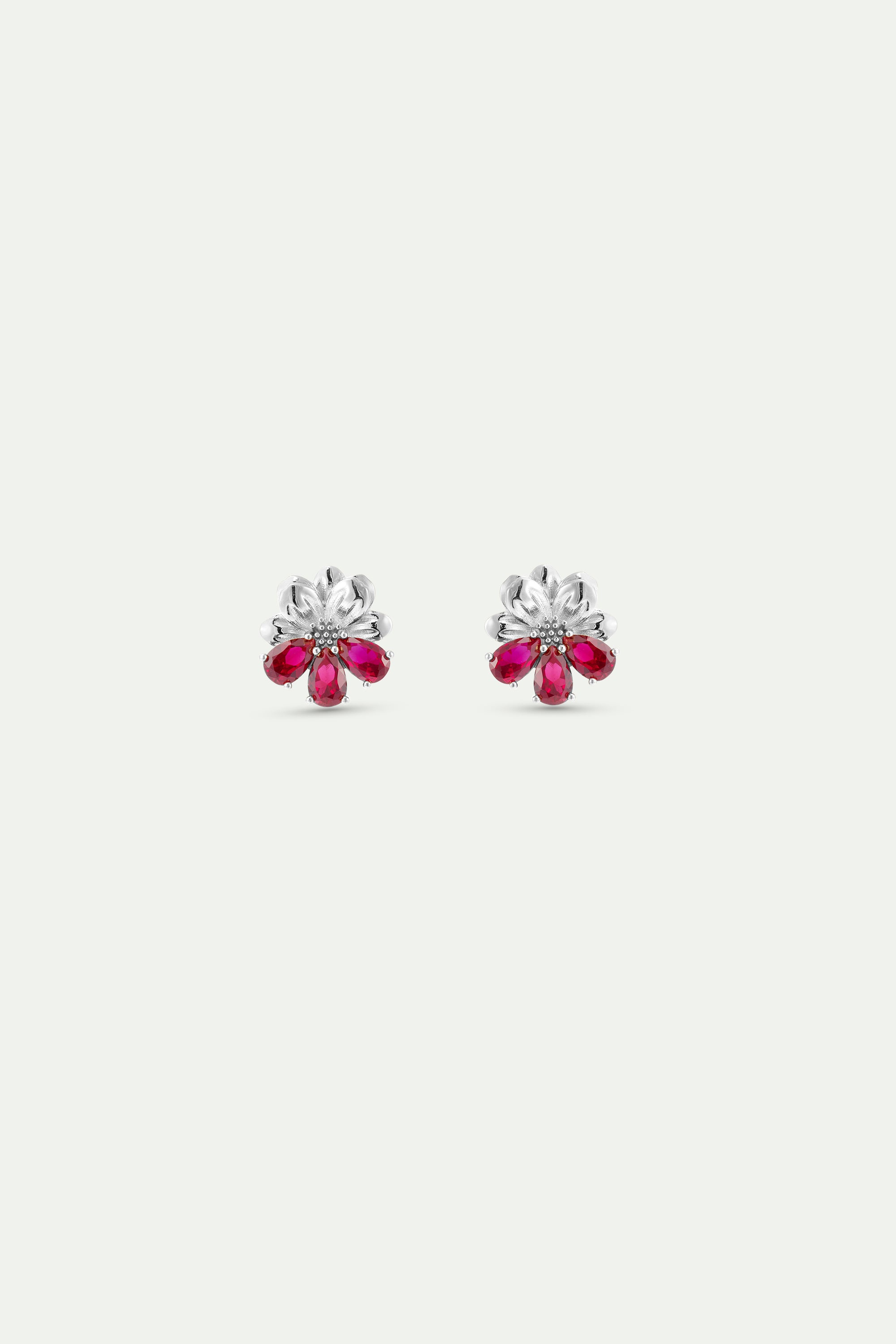 Silver earrings with cosmos and red stones