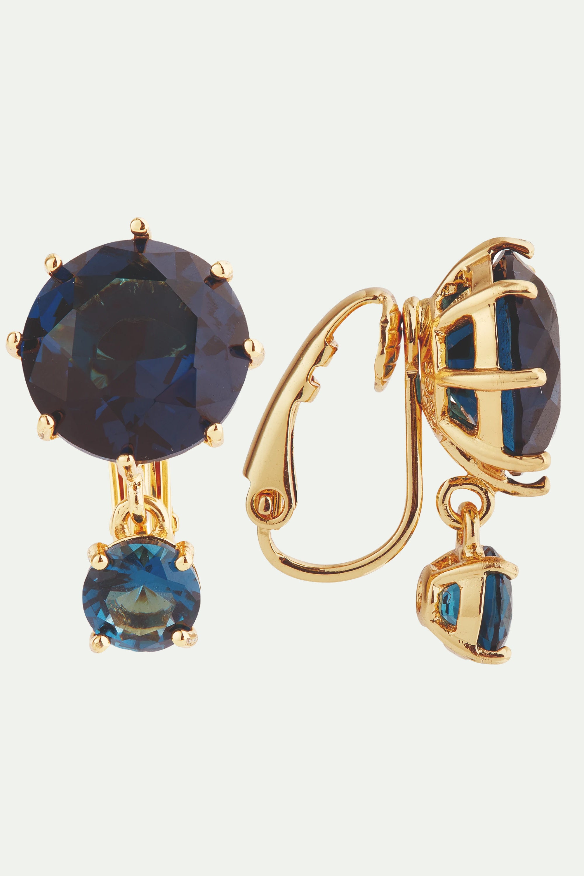 OCean blue diamantine 2 round stone post earrings