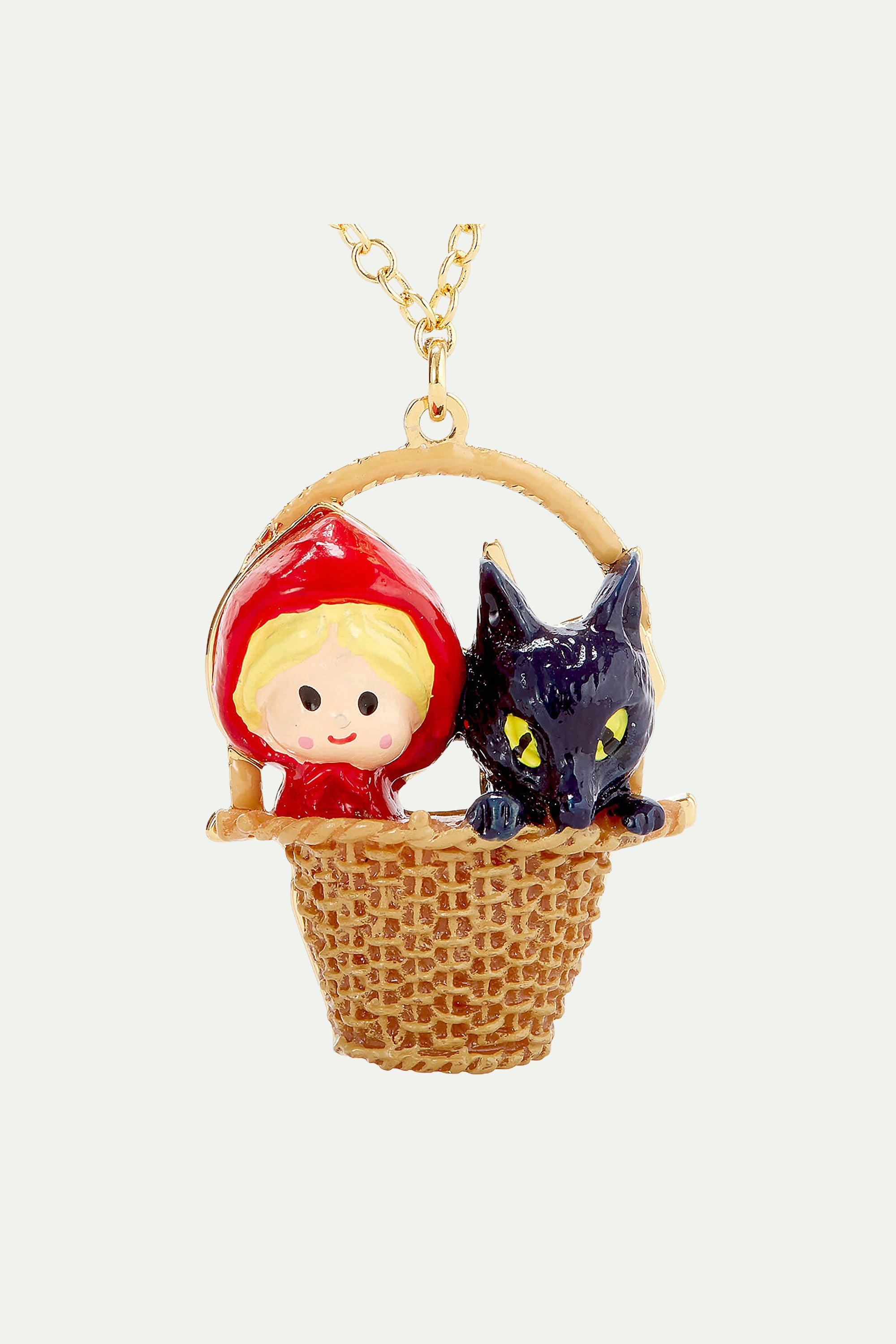 Basket, Little Red Riding Hood and Big Bad Wolf pendant necklace