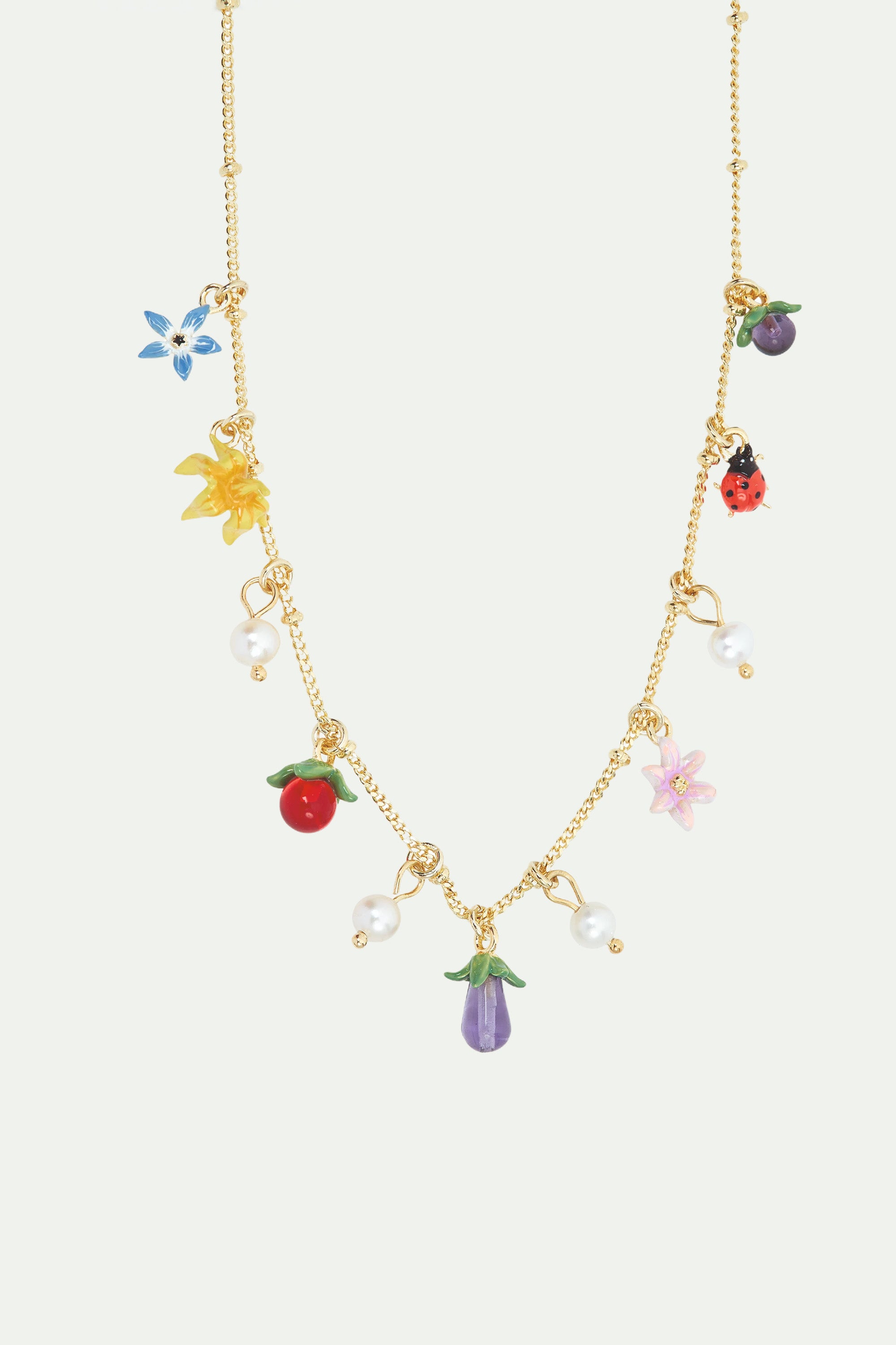 Wonderful vegetable garden and mother-of-pearl charm necklace