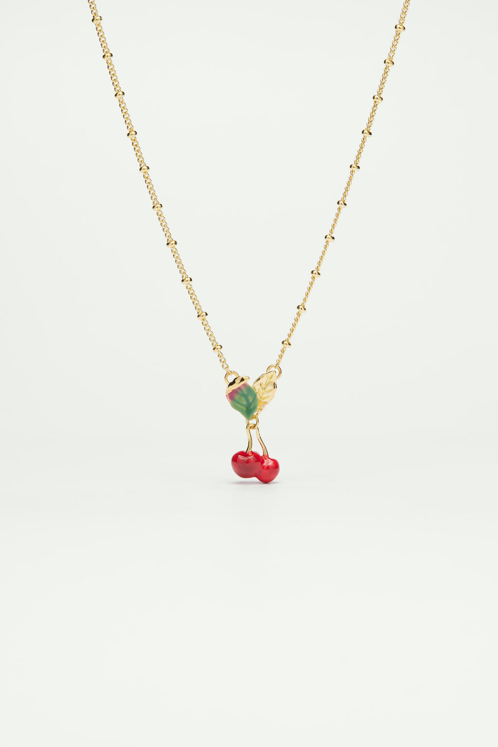Cherries and Leaves Pendant Necklace