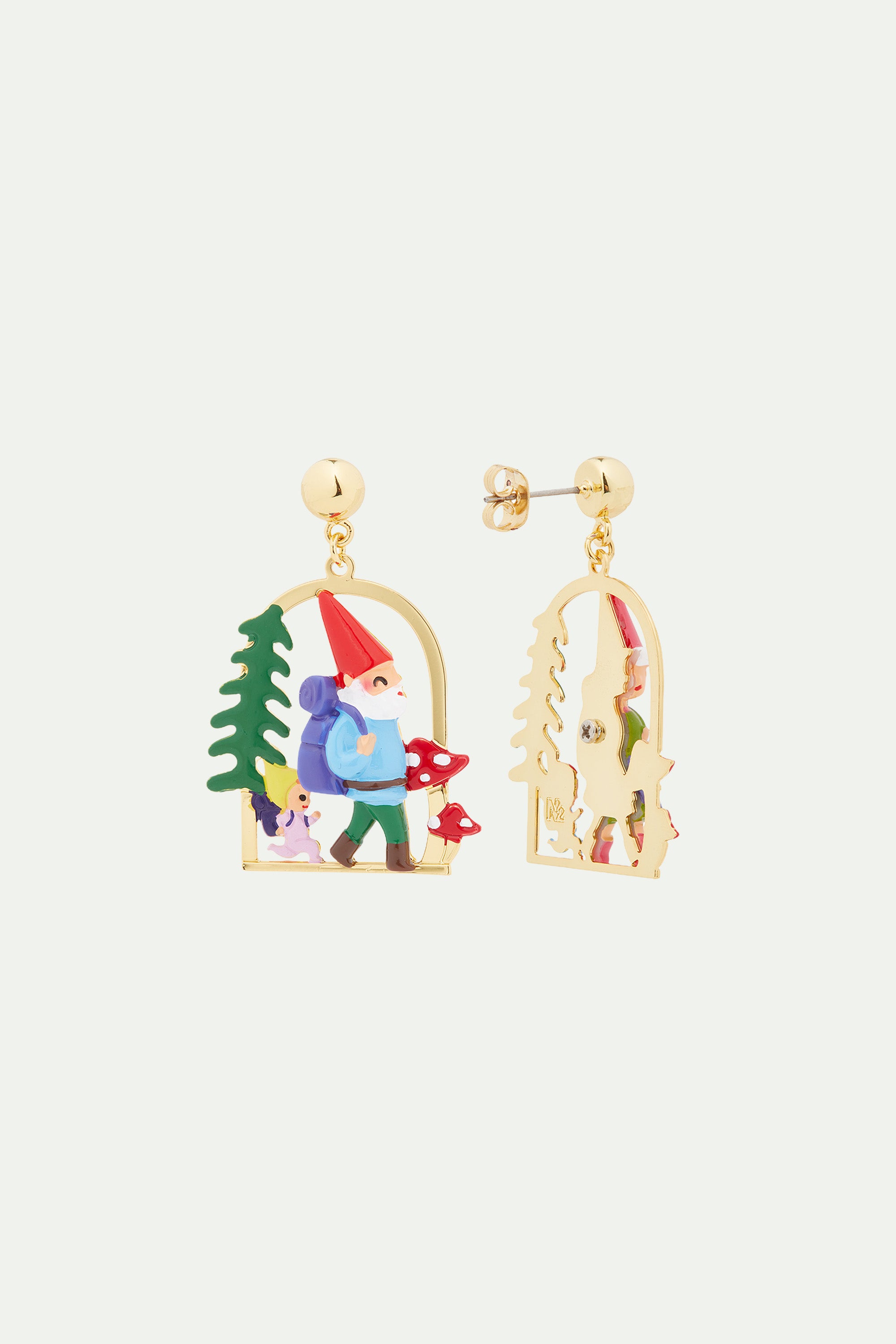 Hiking gnome clip-on earrings