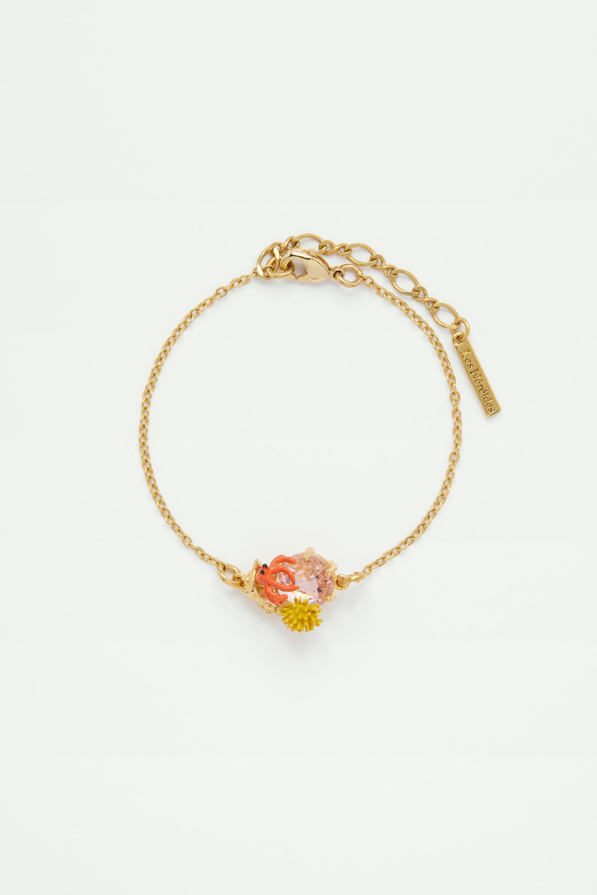 Bracelet fin coquillage, coraux , et pierres en verre taillé