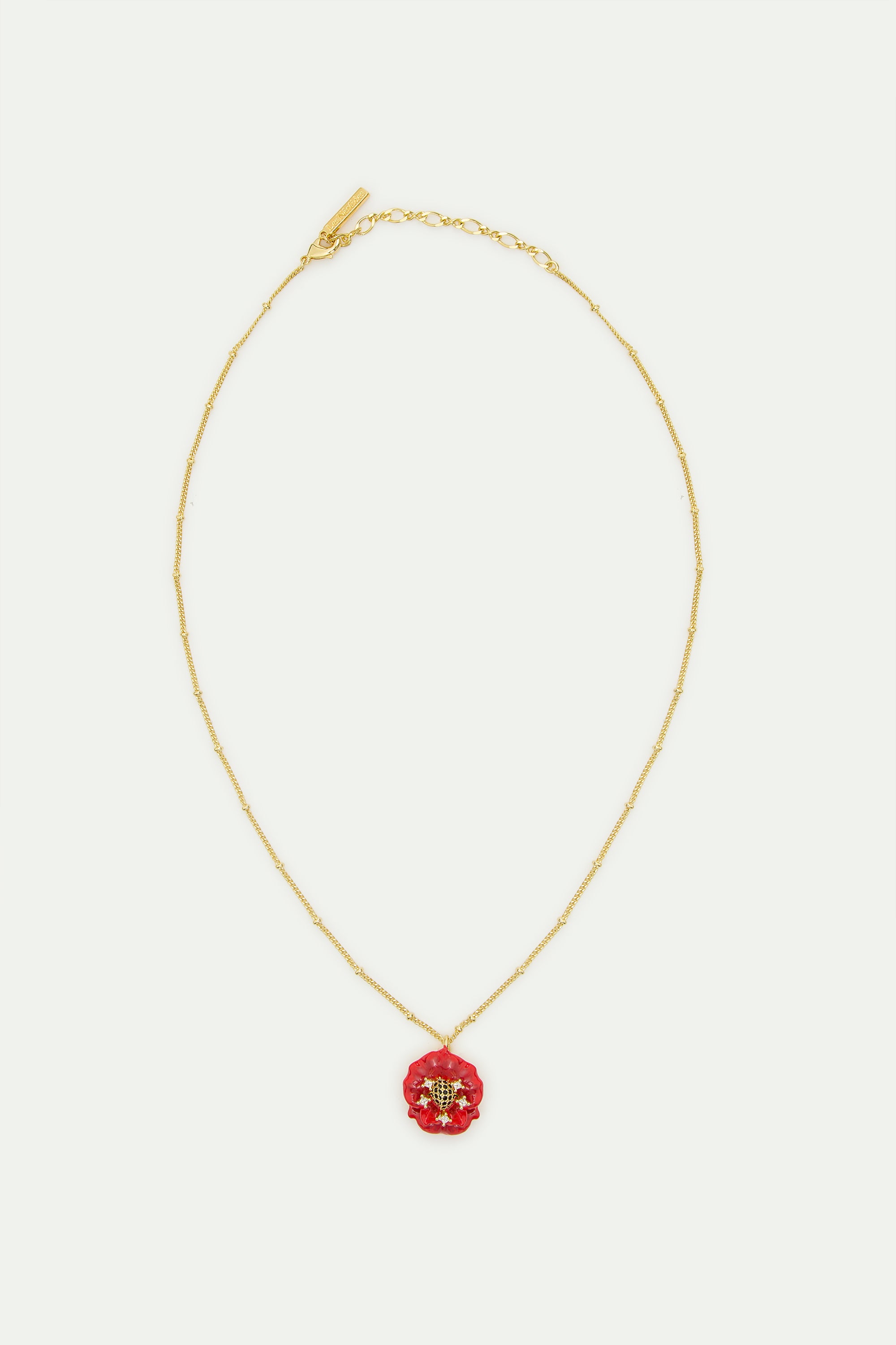 Collier pendentif coquelicot rouge et oxydes de ziconium